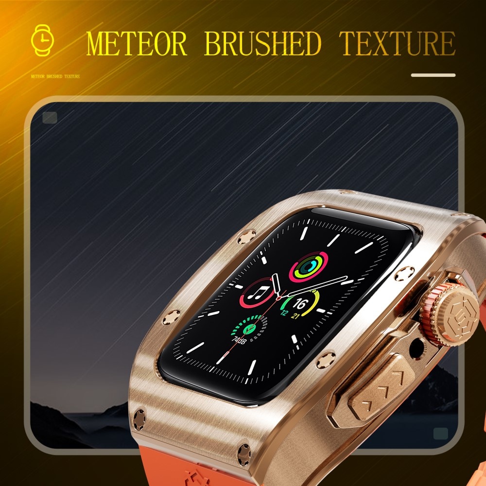 High Brushed Metal Cover con Cinturino Apple Watch 45mm Series 9, Rose/Orange