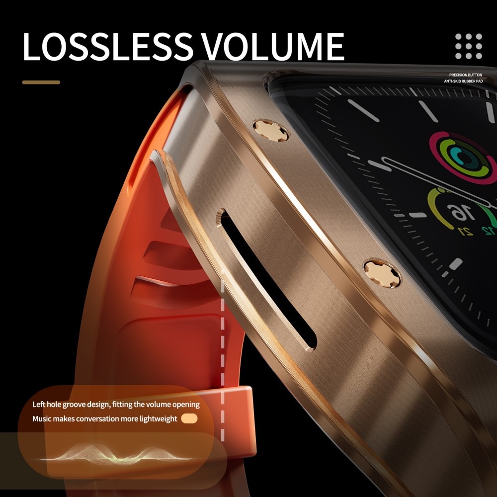 High Brushed Metal Cover con Cinturino Apple Watch SE 44mm, Rose/Orange