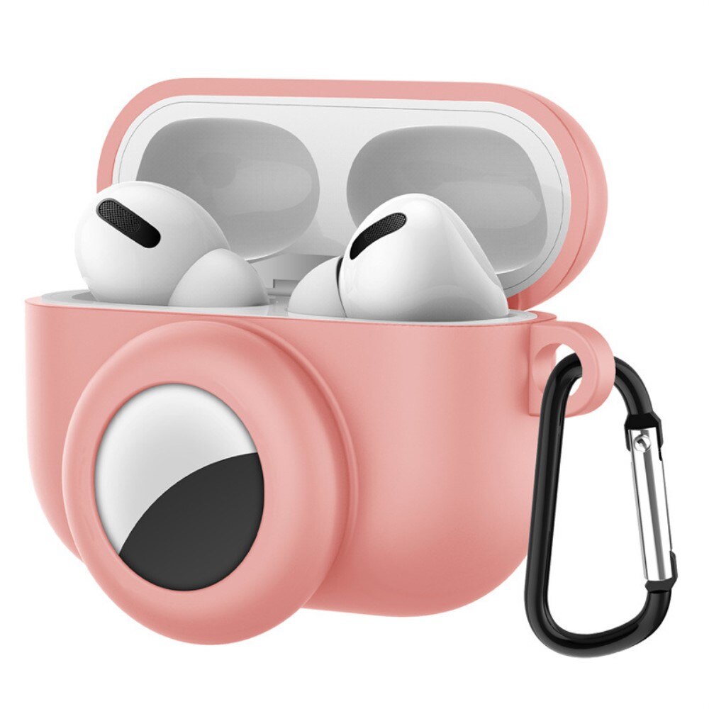 Custodia in silicone con supporto AirTag AirPods Pro rosa