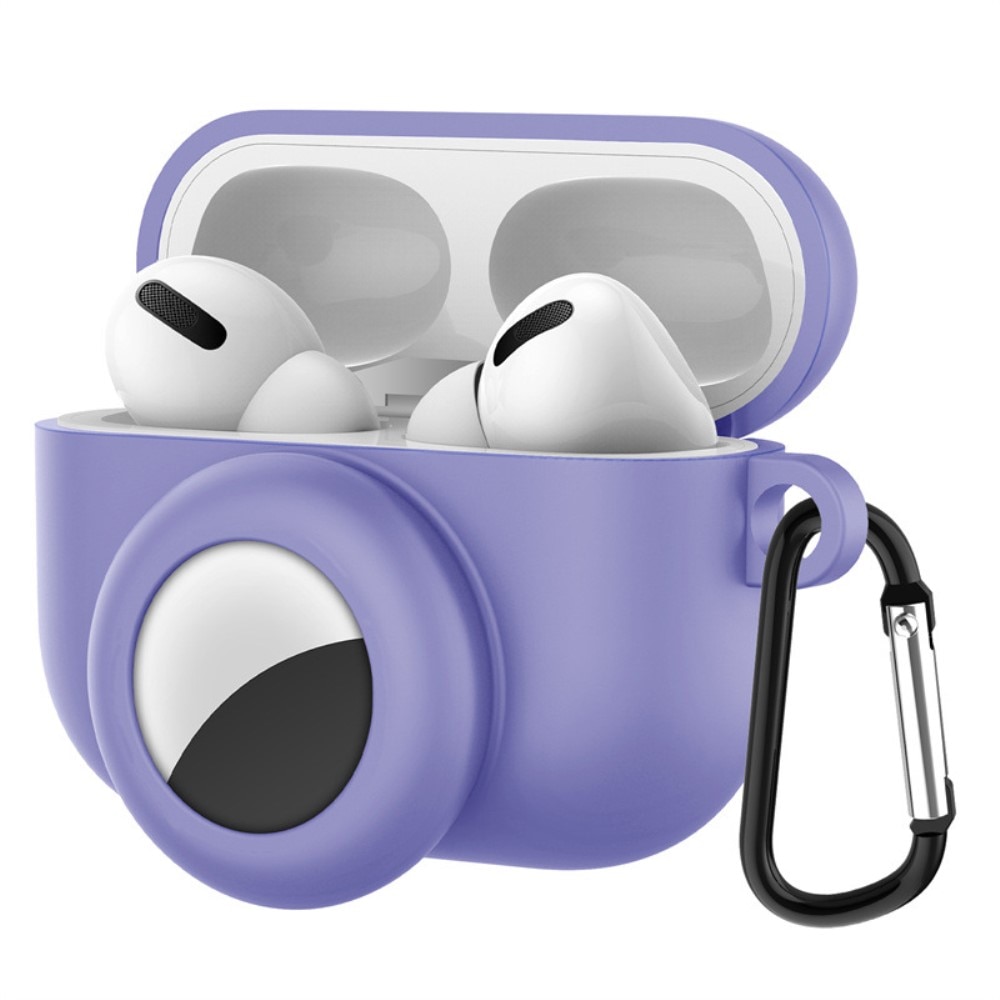 Custodia in silicone con supporto AirTag AirPods Pro viola