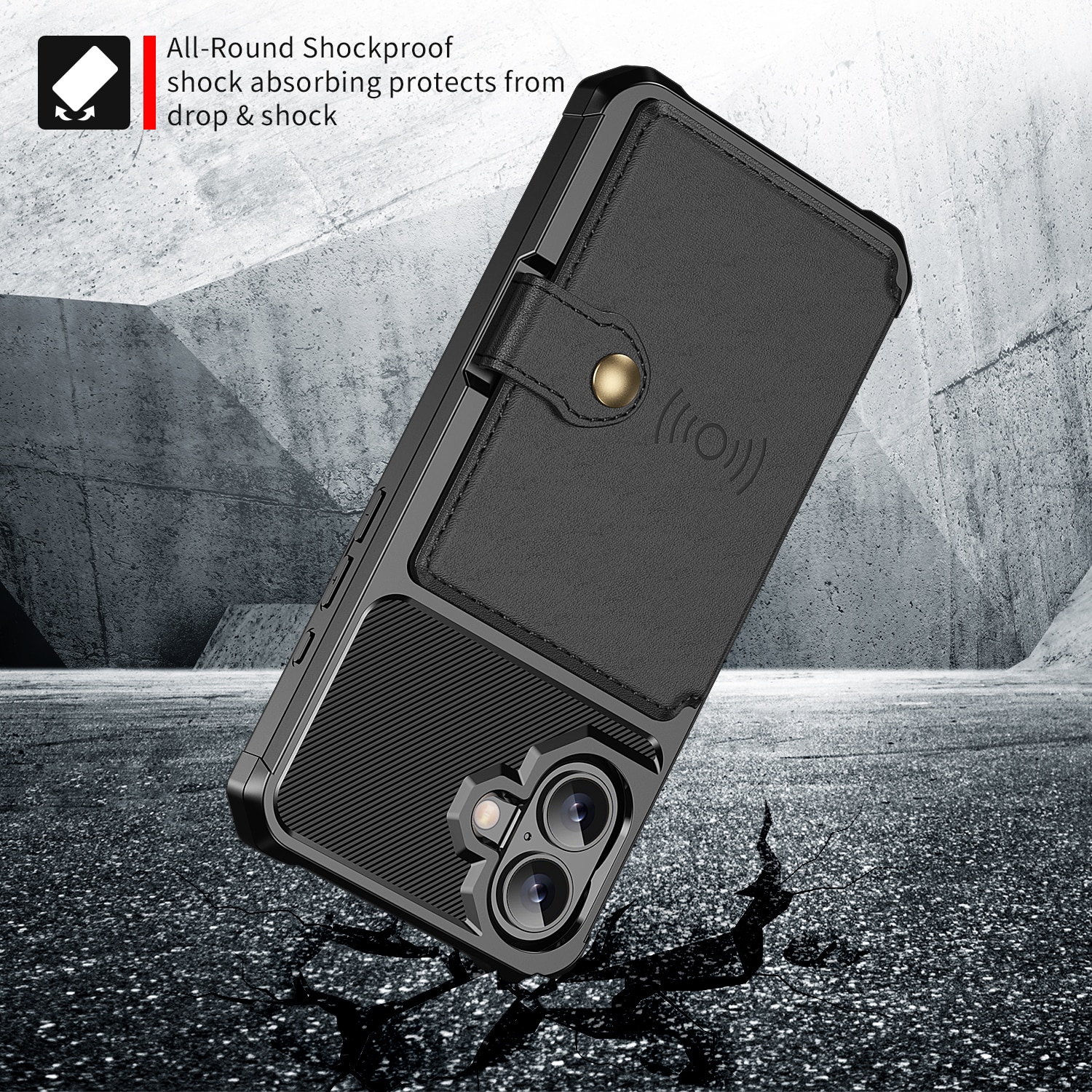 Cover con portacarte Tough Multi-slot iPhone 17 Nero