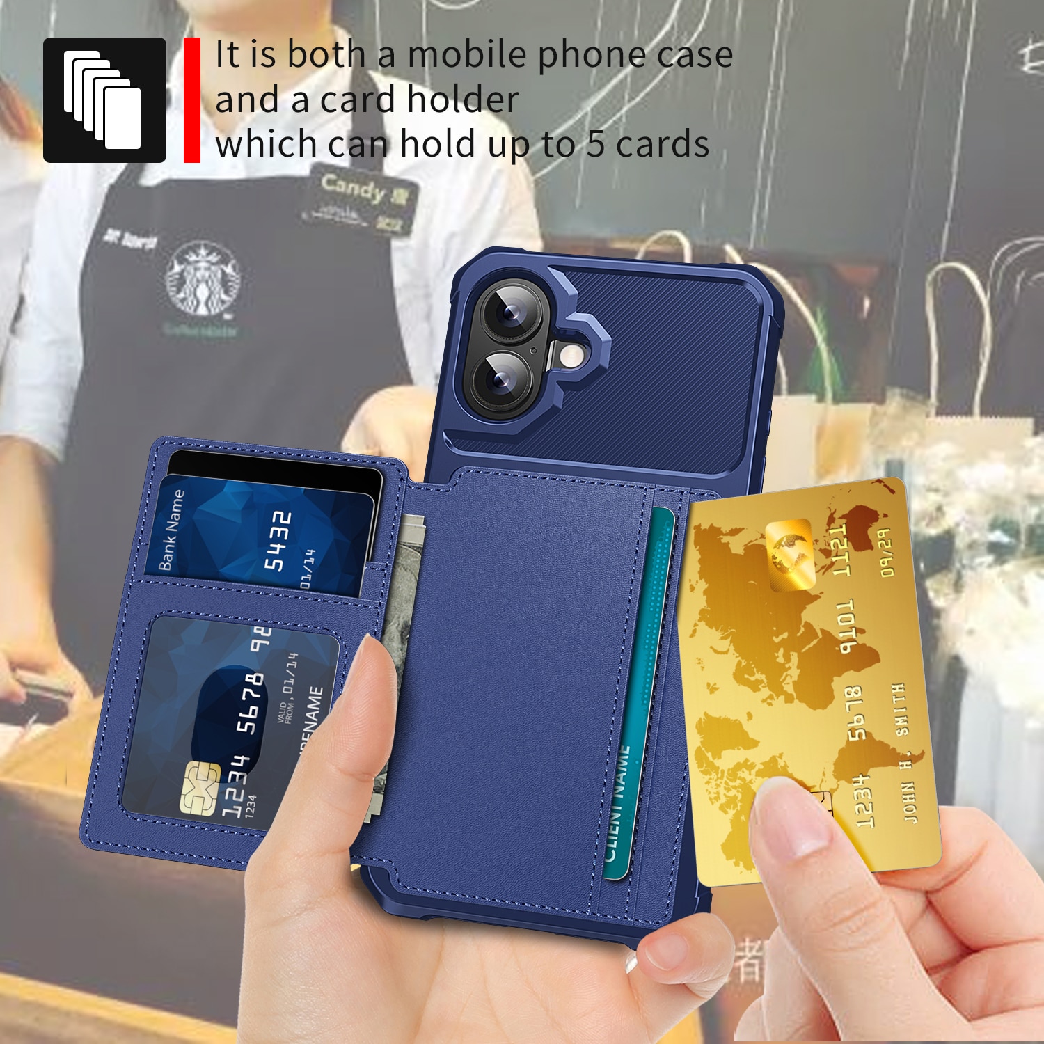 Cover con portacarte Tough Multi-slot iPhone 17 Blu