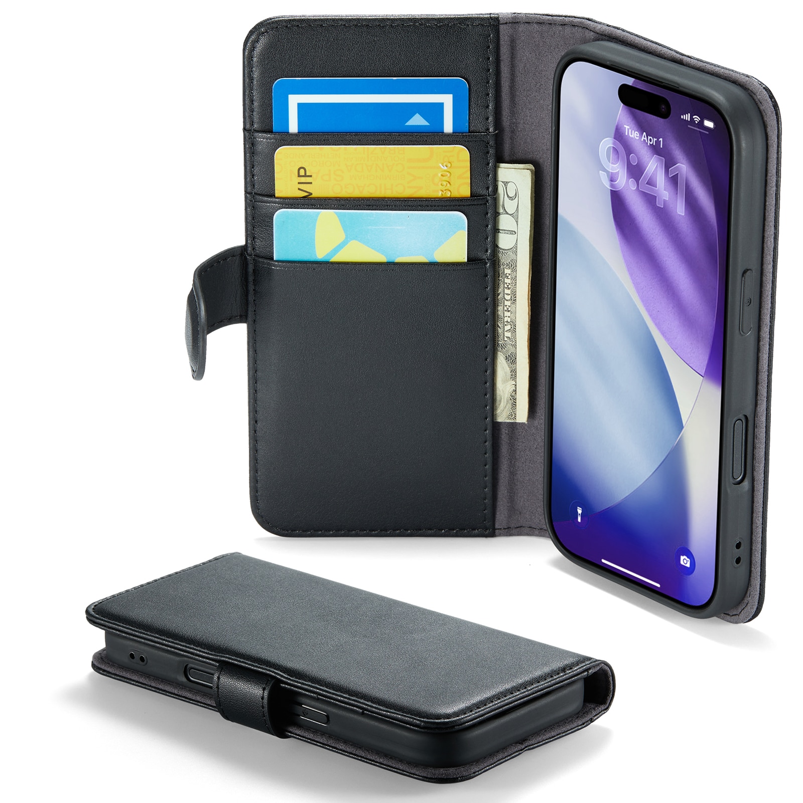 Custodia a portafoglio in vera pelle iPhone 17 Pro Max, Nero