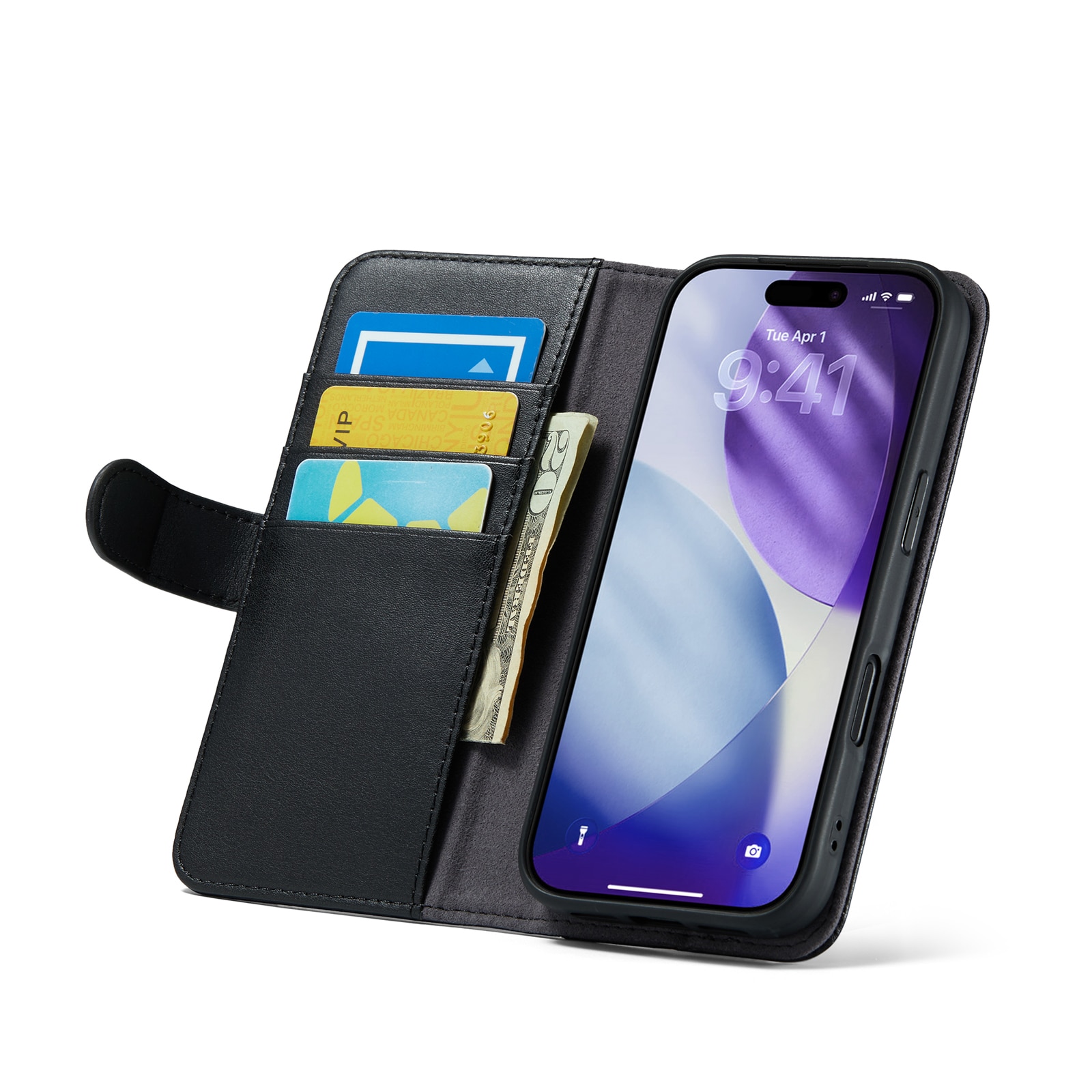 Custodia a portafoglio in vera pelle iPhone 17 Pro Max, Nero