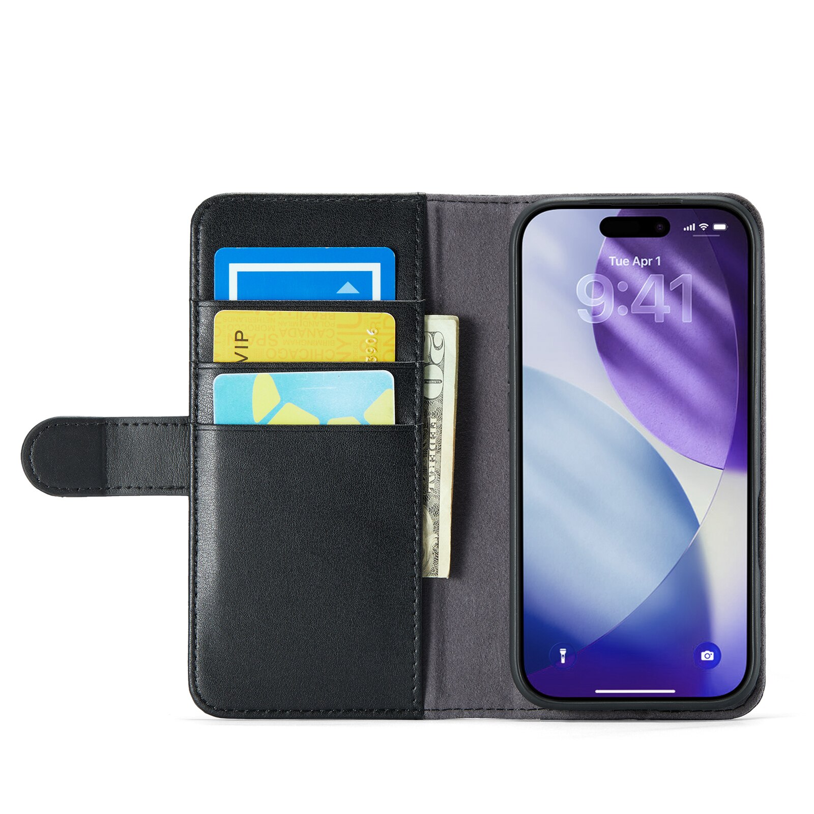 Custodia a portafoglio in vera pelle iPhone 17 Pro Max, Nero