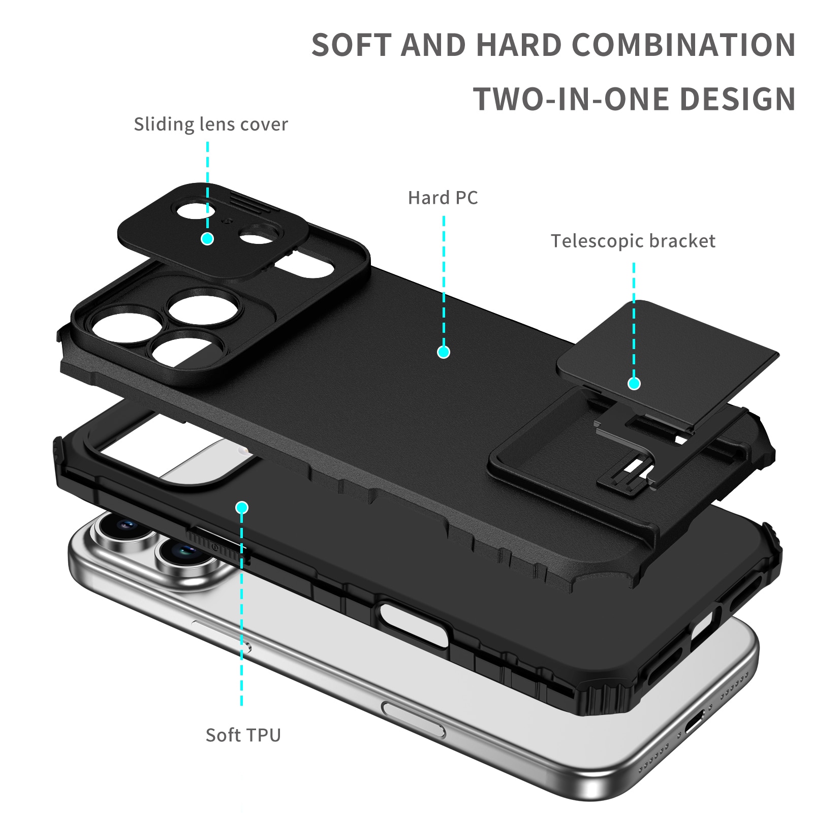 Cover Kickstand con Protezione fotocamera iPhone 17 Pro Nero