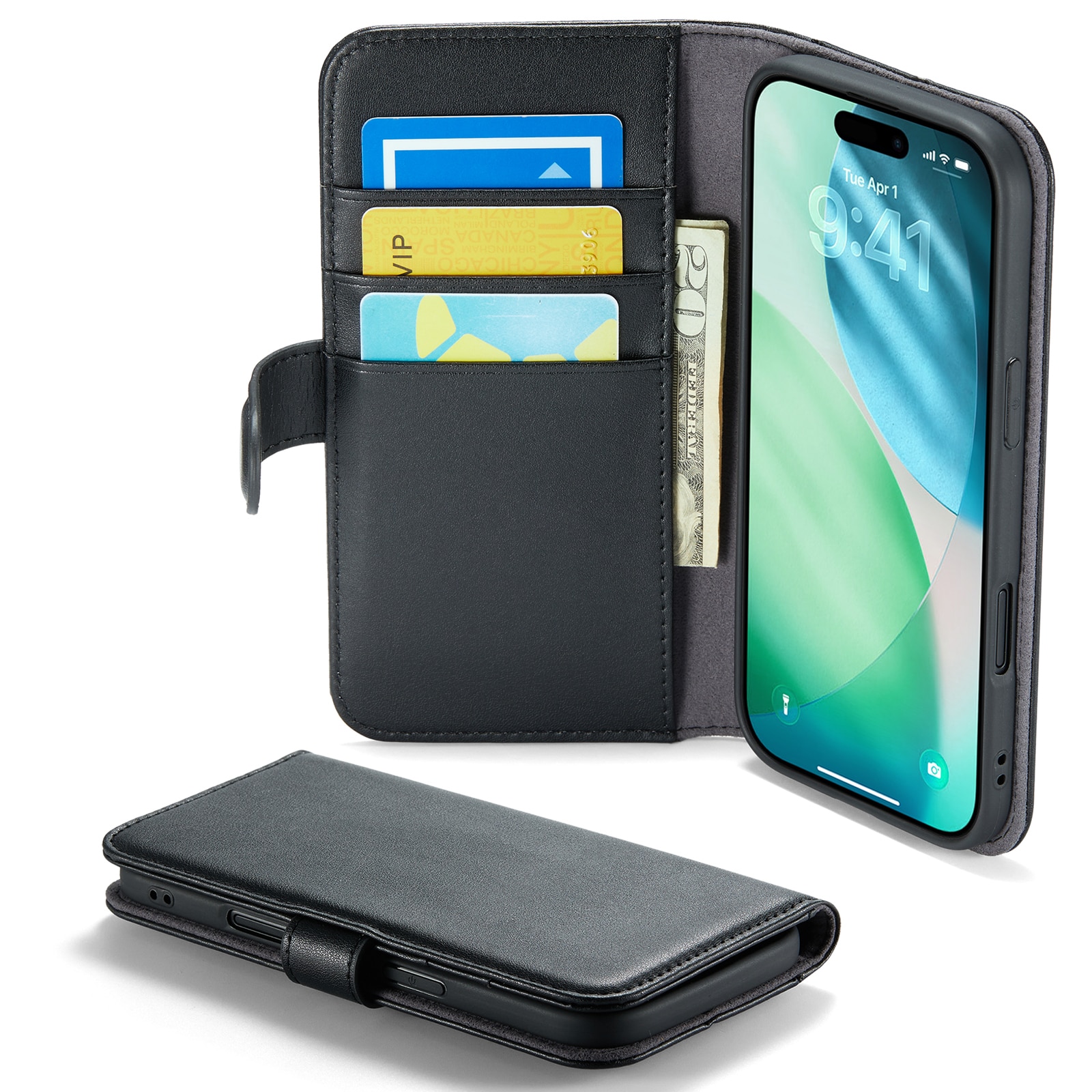 Custodia a portafoglio in vera pelle iPhone Air, Nero