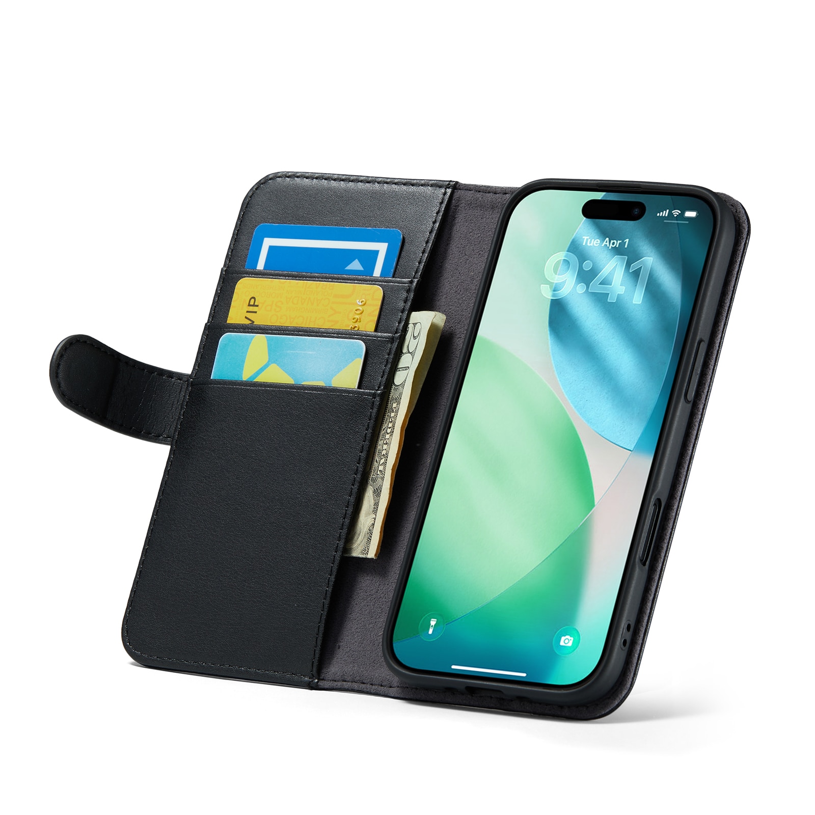 Custodia a portafoglio in vera pelle iPhone Air, Nero