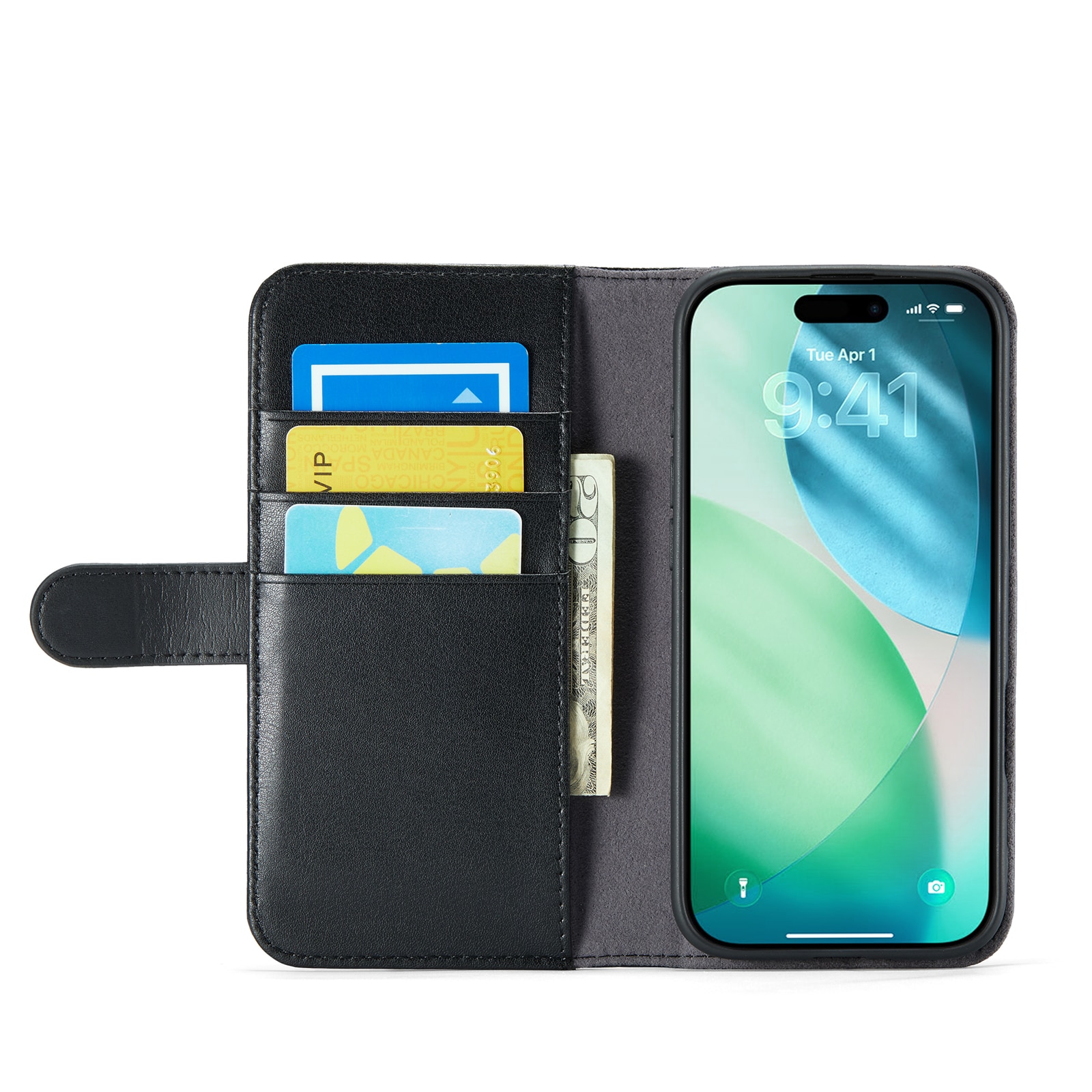 Custodia a portafoglio in vera pelle iPhone Air, Nero