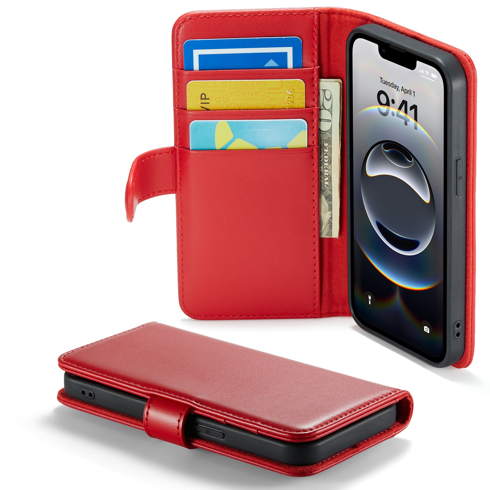 Custodia a portafoglio in vera pelle iPhone 12/iPhone 12 Pro, Rosso