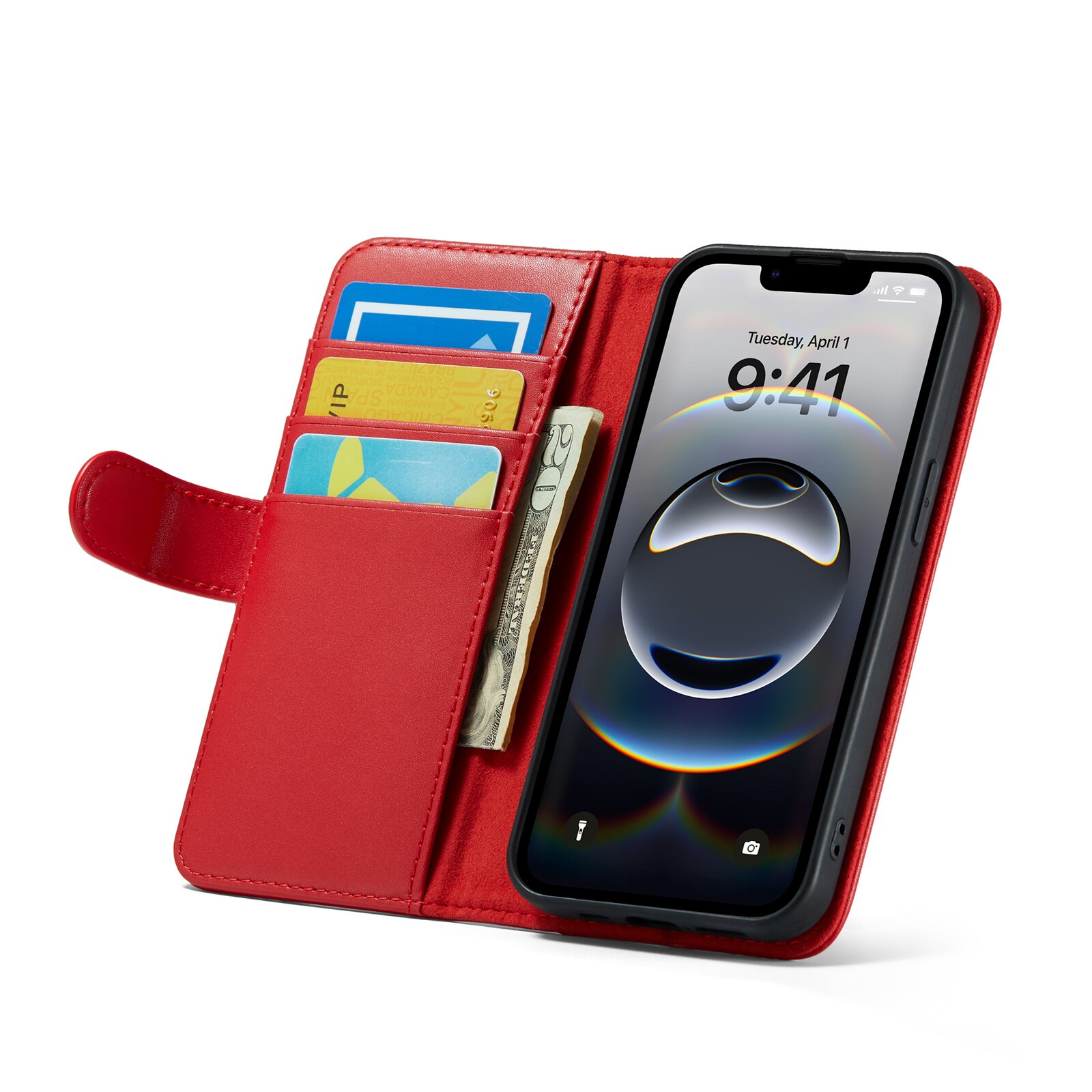 Custodia a portafoglio in vera pelle iPhone 12/iPhone 12 Pro, Rosso