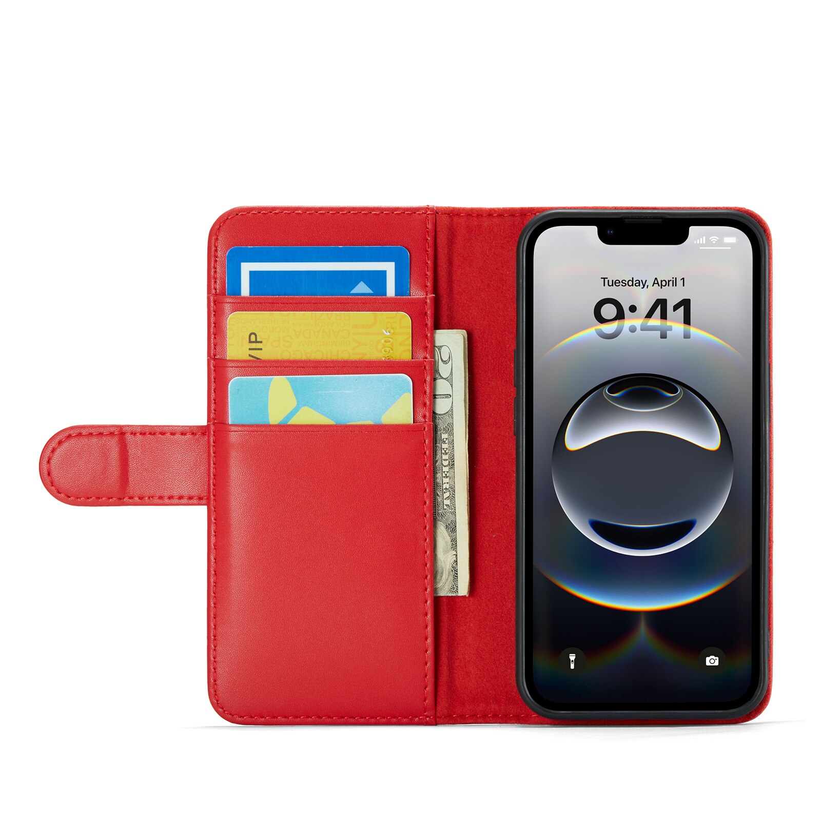 Custodia a portafoglio in vera pelle iPhone 12/iPhone 12 Pro, Rosso