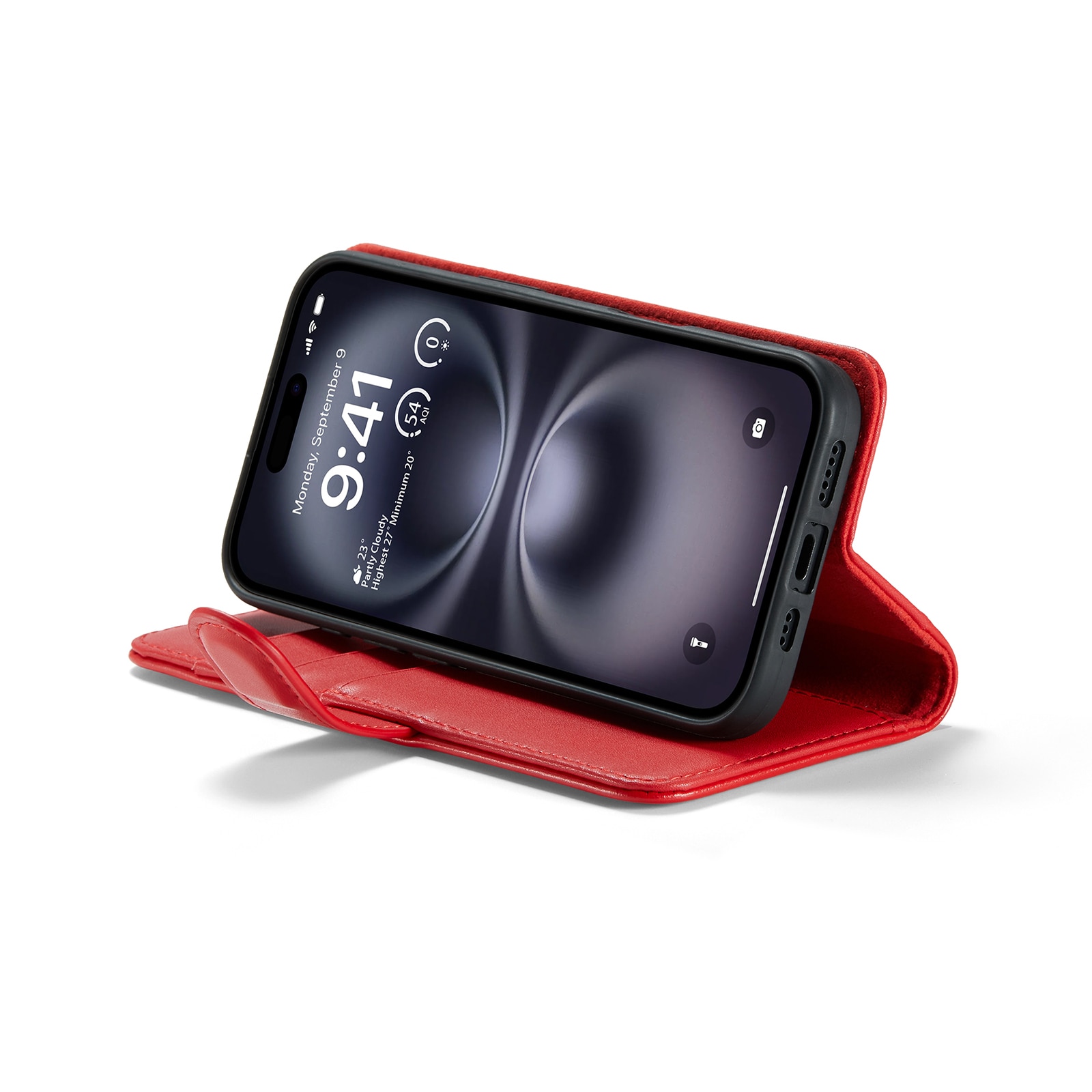 Custodia a portafoglio in vera pelle iPhone 16, Rosso