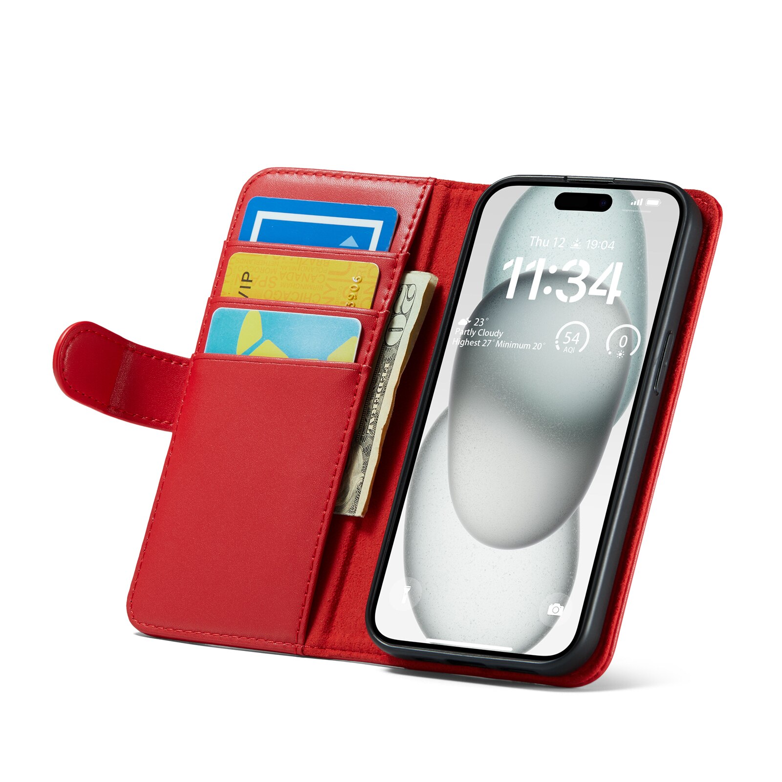 Custodia a portafoglio in vera pelle iPhone 13, Rosso