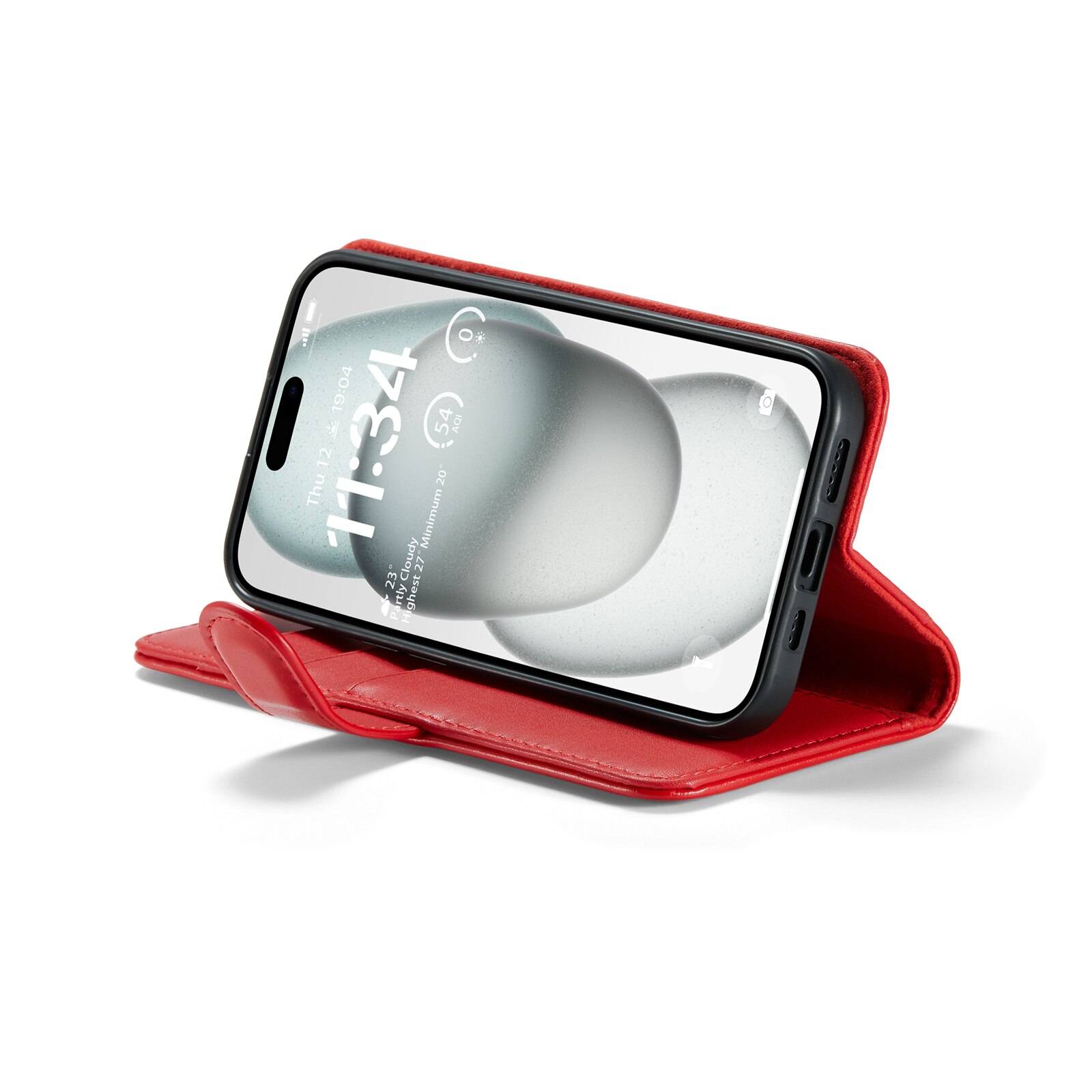 Custodia a portafoglio in vera pelle iPhone 13, Rosso