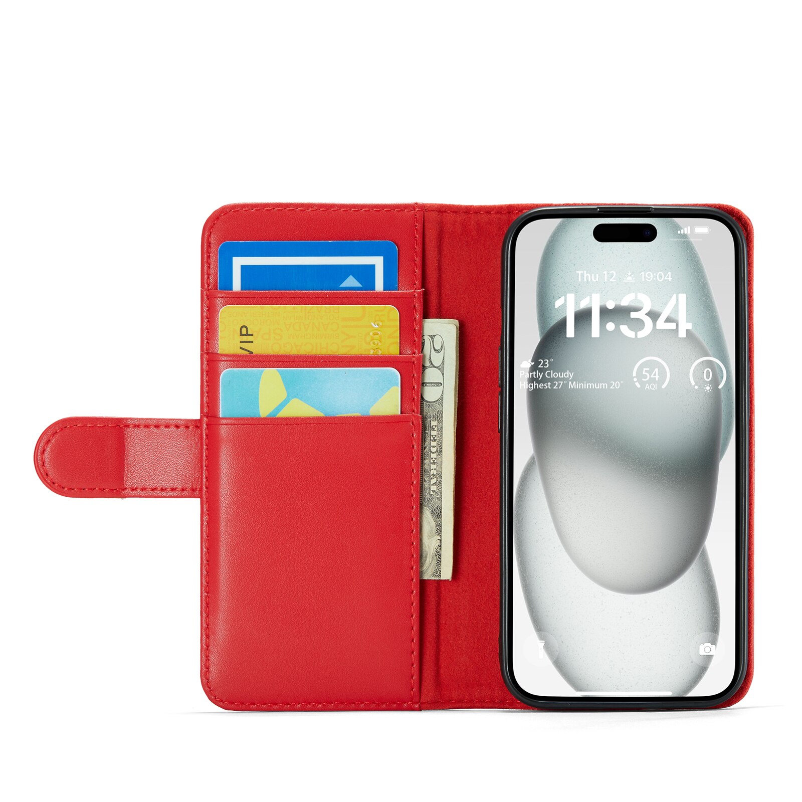Custodia a portafoglio in vera pelle iPhone 13, Rosso