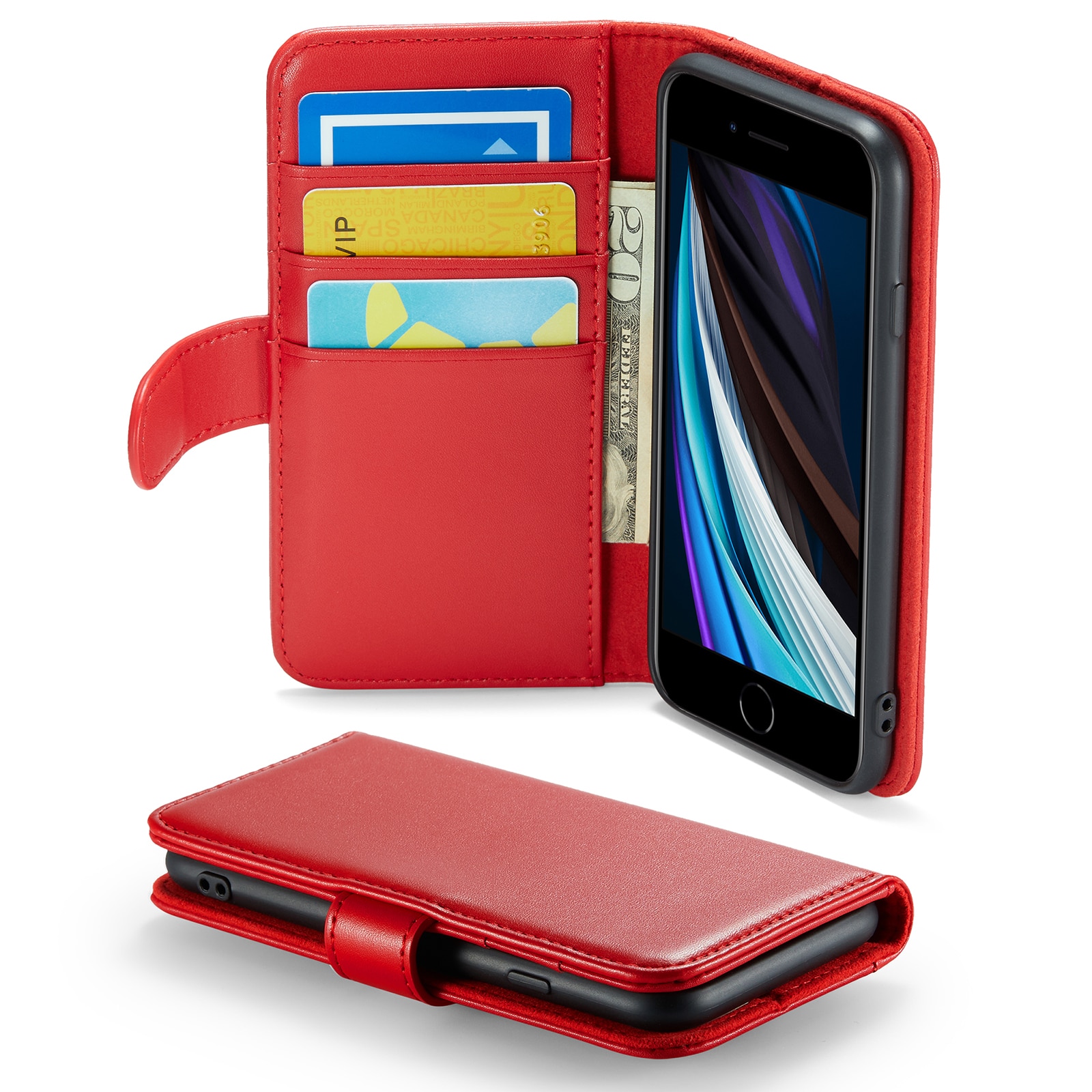 Custodia a portafoglio in vera pelle iPhone SE 2022, Rosso