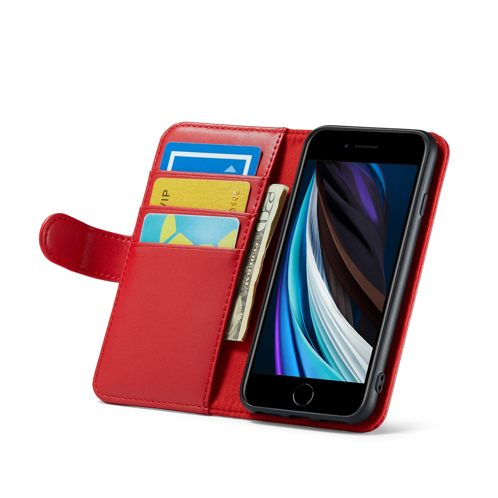 Custodia a portafoglio in vera pelle iPhone SE 2022, Rosso