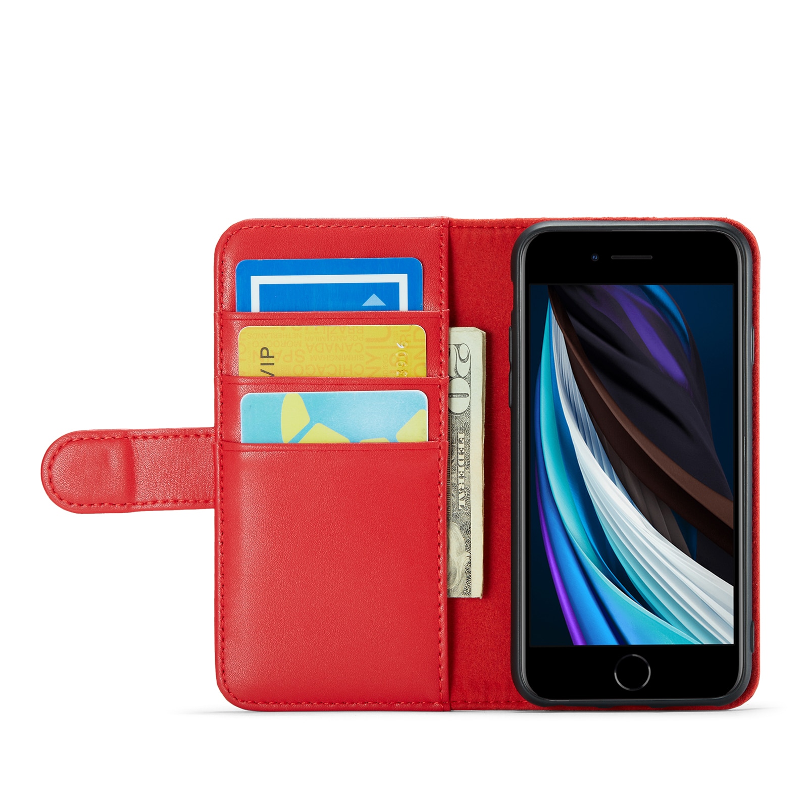 Custodia a portafoglio in vera pelle iPhone SE 2022, Rosso