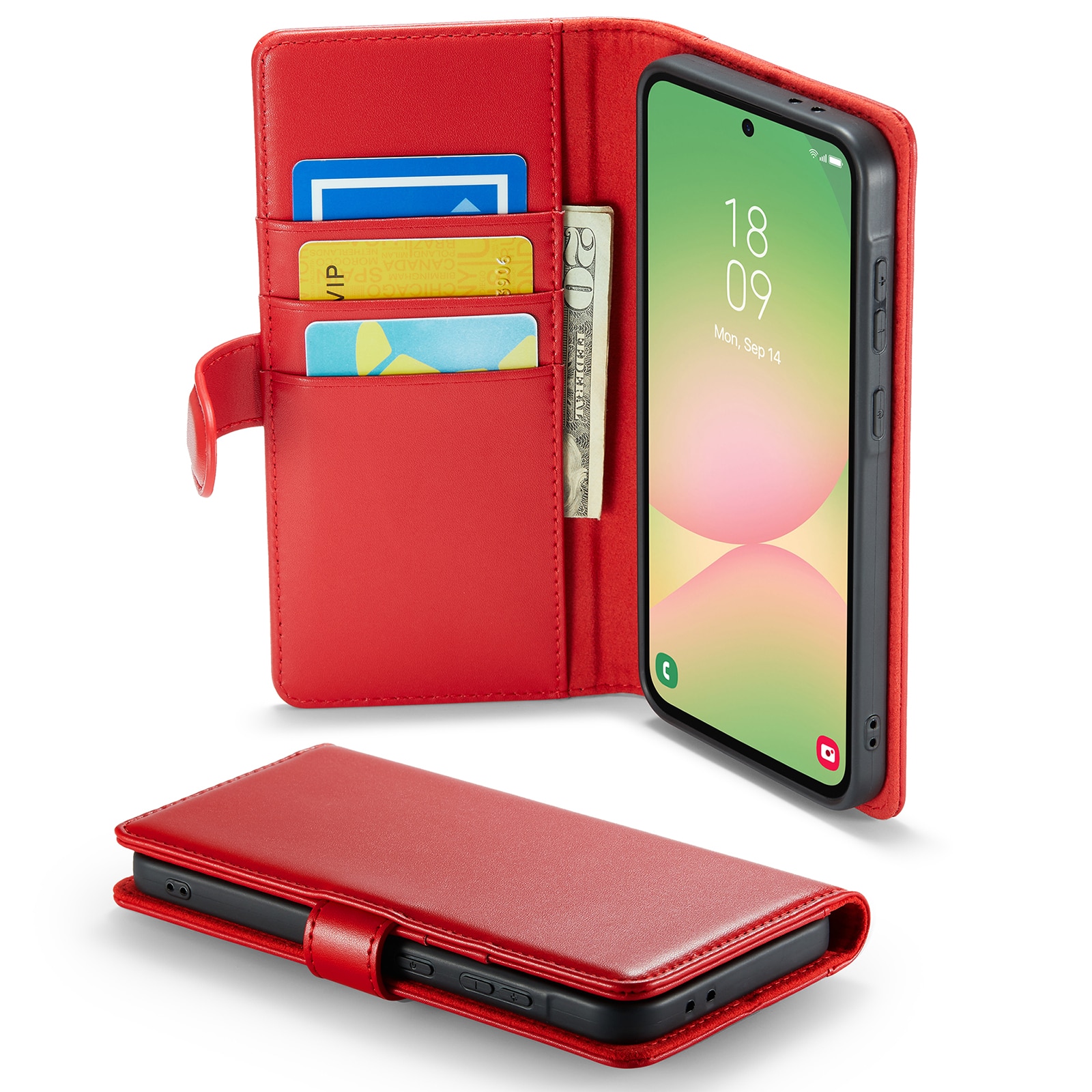 Custodia a portafoglio in vera pelle Samsung Galaxy A56, Rosso
