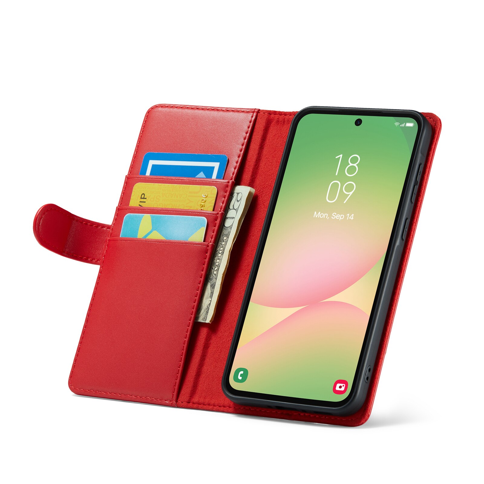 Custodia a portafoglio in vera pelle Samsung Galaxy A56, Rosso