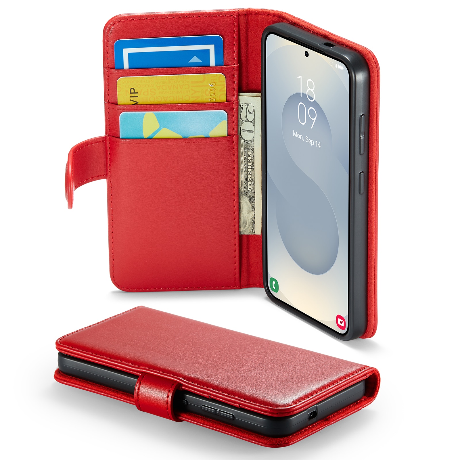 Custodia a portafoglio in vera pelle Samsung Galaxy S25 FE, Rosso