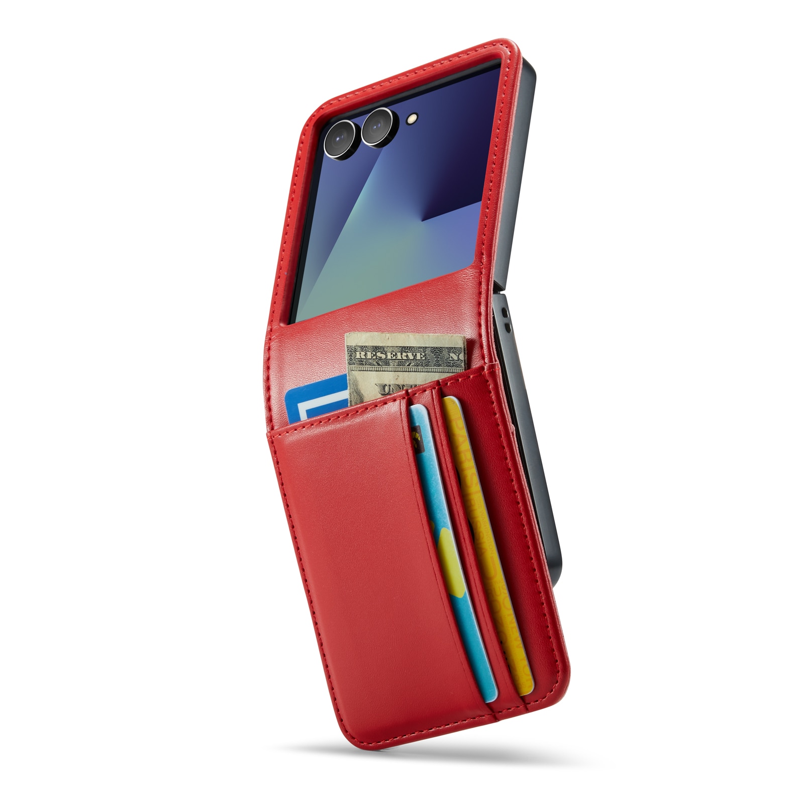Custodia a portafoglio in vera pelle Samsung Galaxy Z Flip 7, Rosso