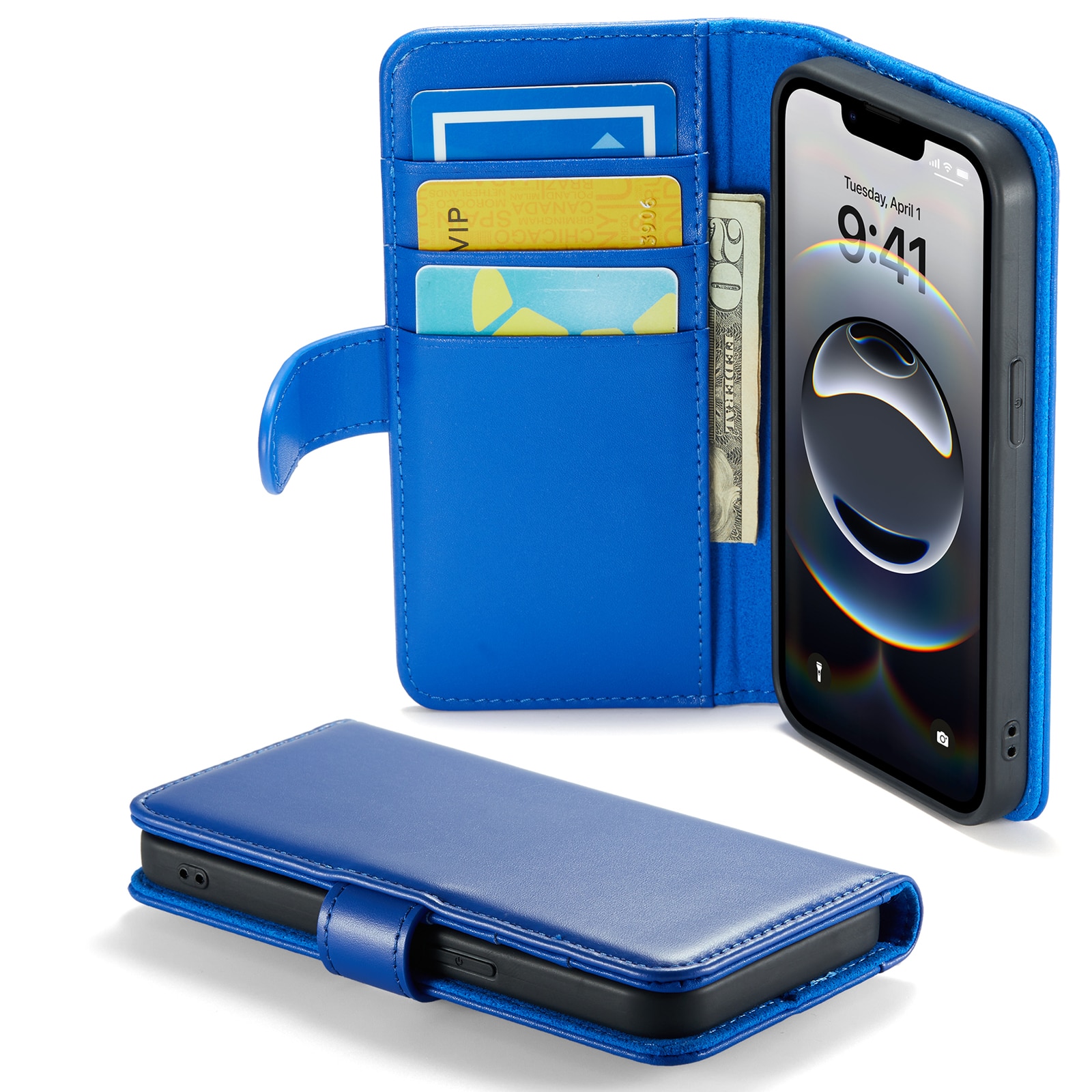 Custodia a portafoglio in vera pelle iPhone 16e, Blu