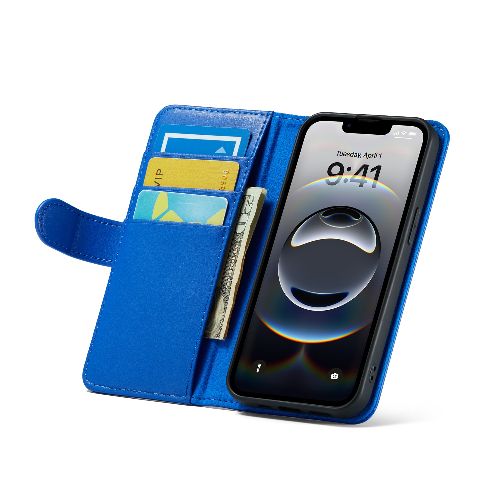 Custodia a portafoglio in vera pelle iPhone 16e, Blu