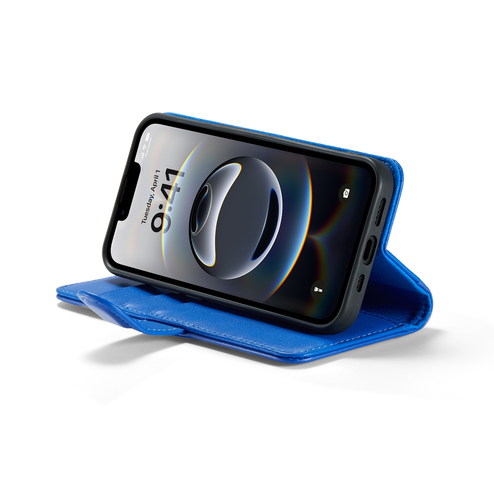 Custodia a portafoglio in vera pelle iPhone 16e, Blu