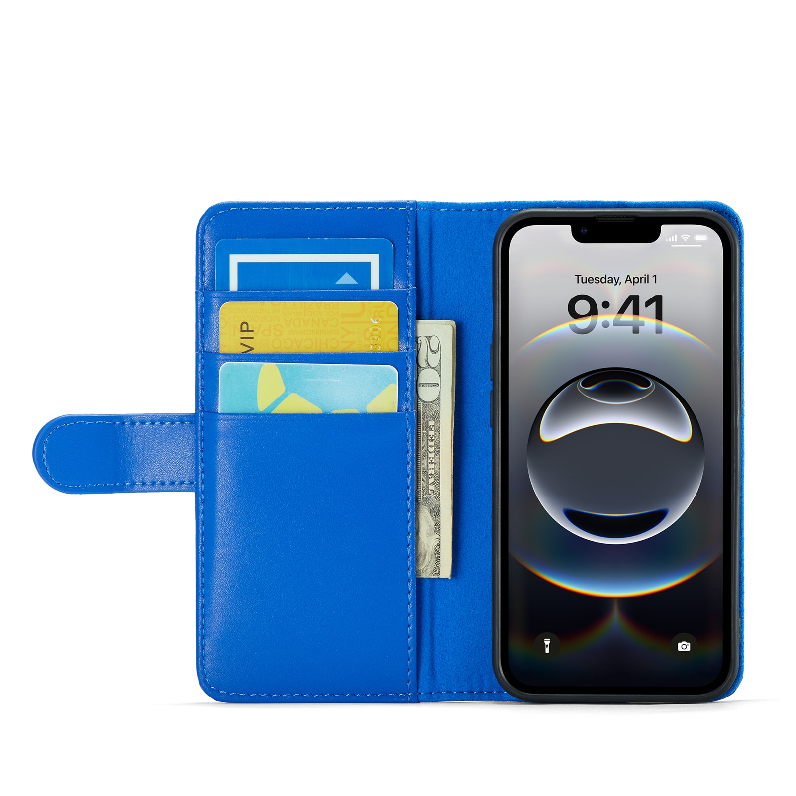 Custodia a portafoglio in vera pelle iPhone 16e, Blu