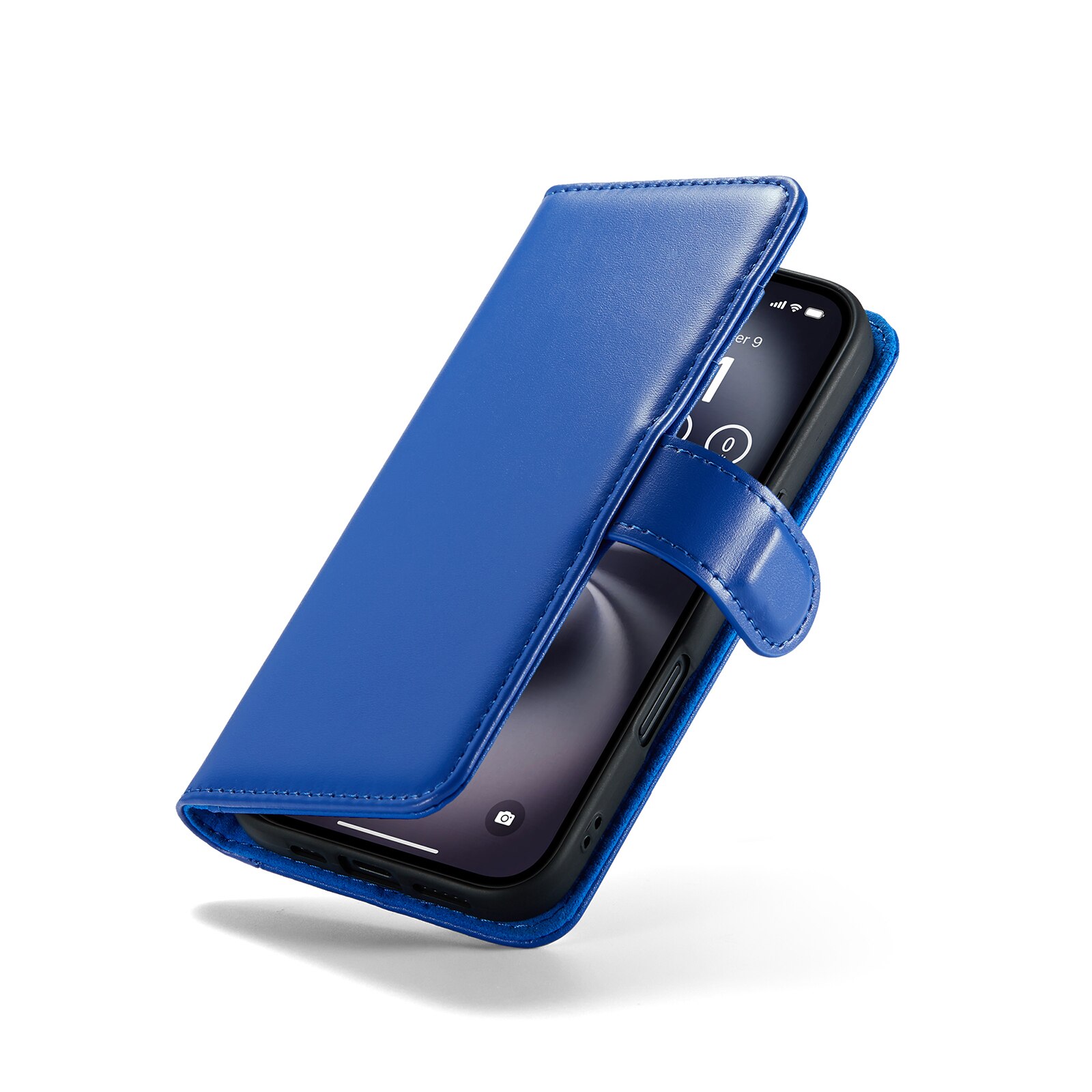 Custodia a portafoglio in vera pelle iPhone 16, Blu