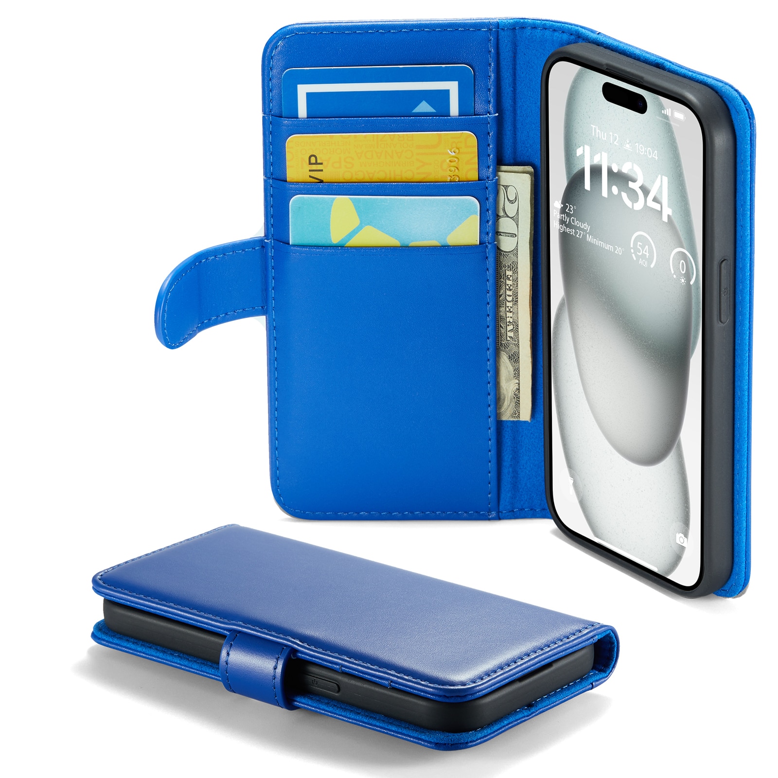 Custodia a portafoglio in vera pelle iPhone 13, Blu