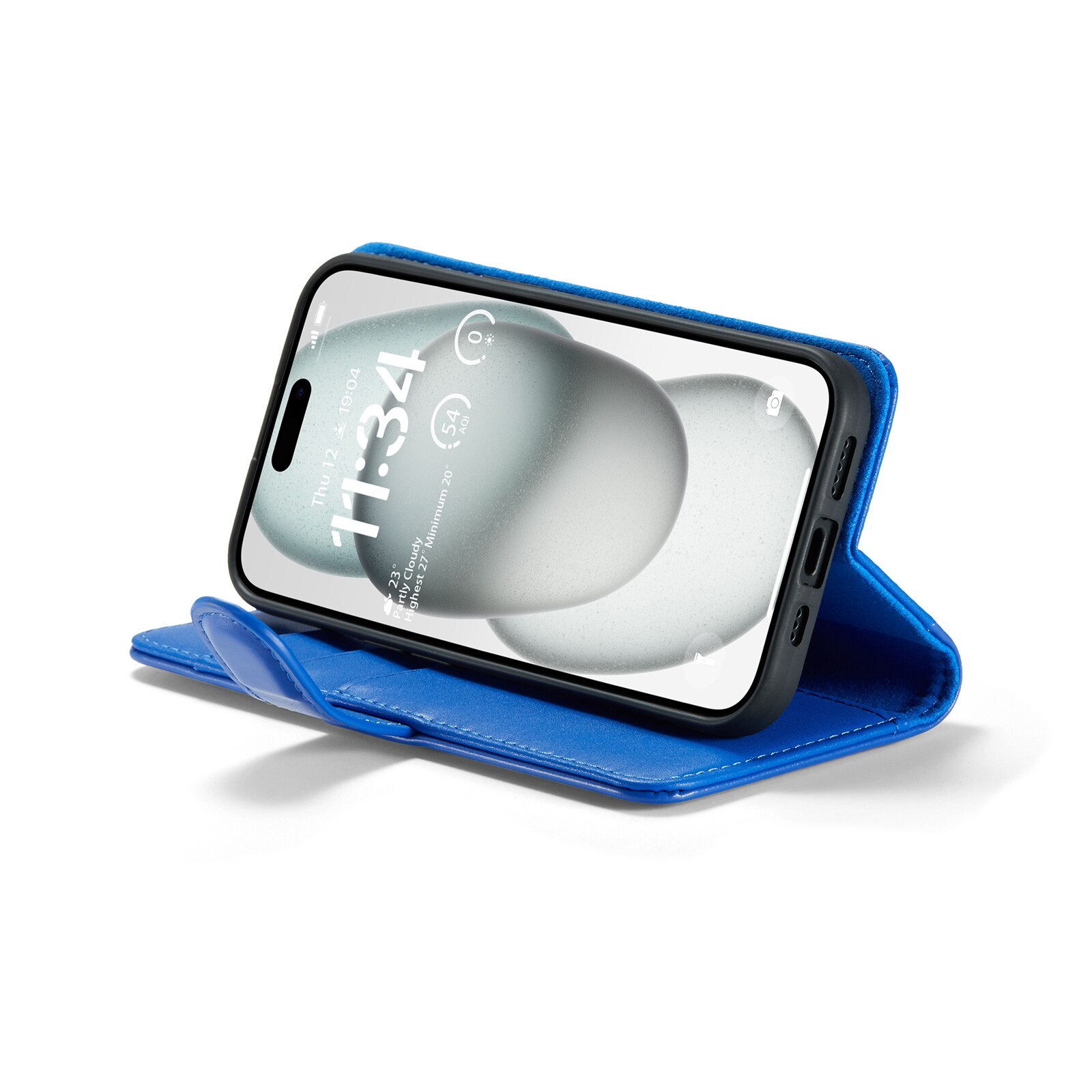 Custodia a portafoglio in vera pelle iPhone 13, Blu