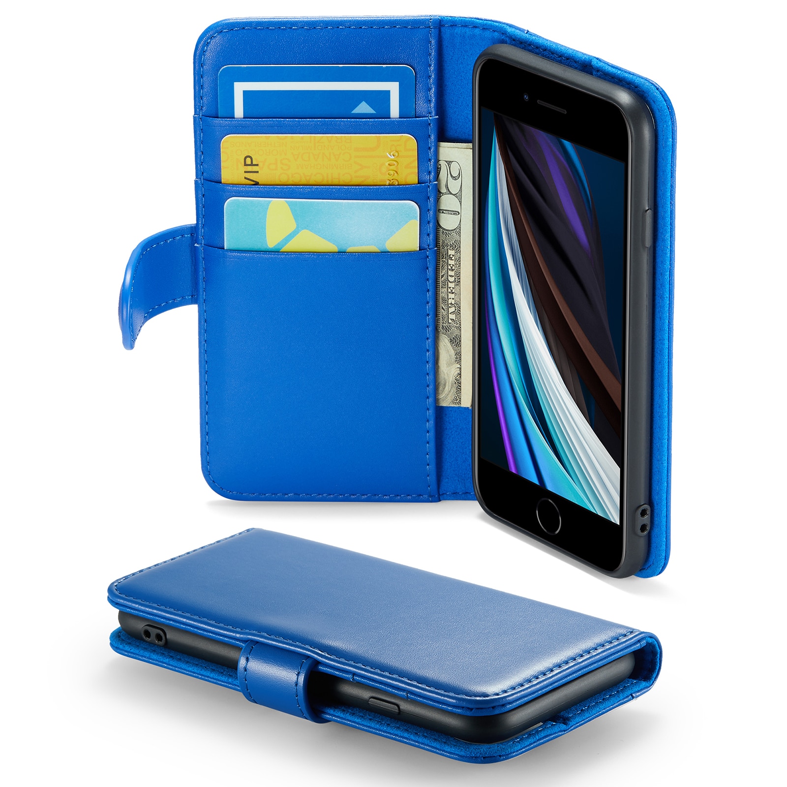 Custodia a portafoglio in vera pelle iPhone 8, Blu