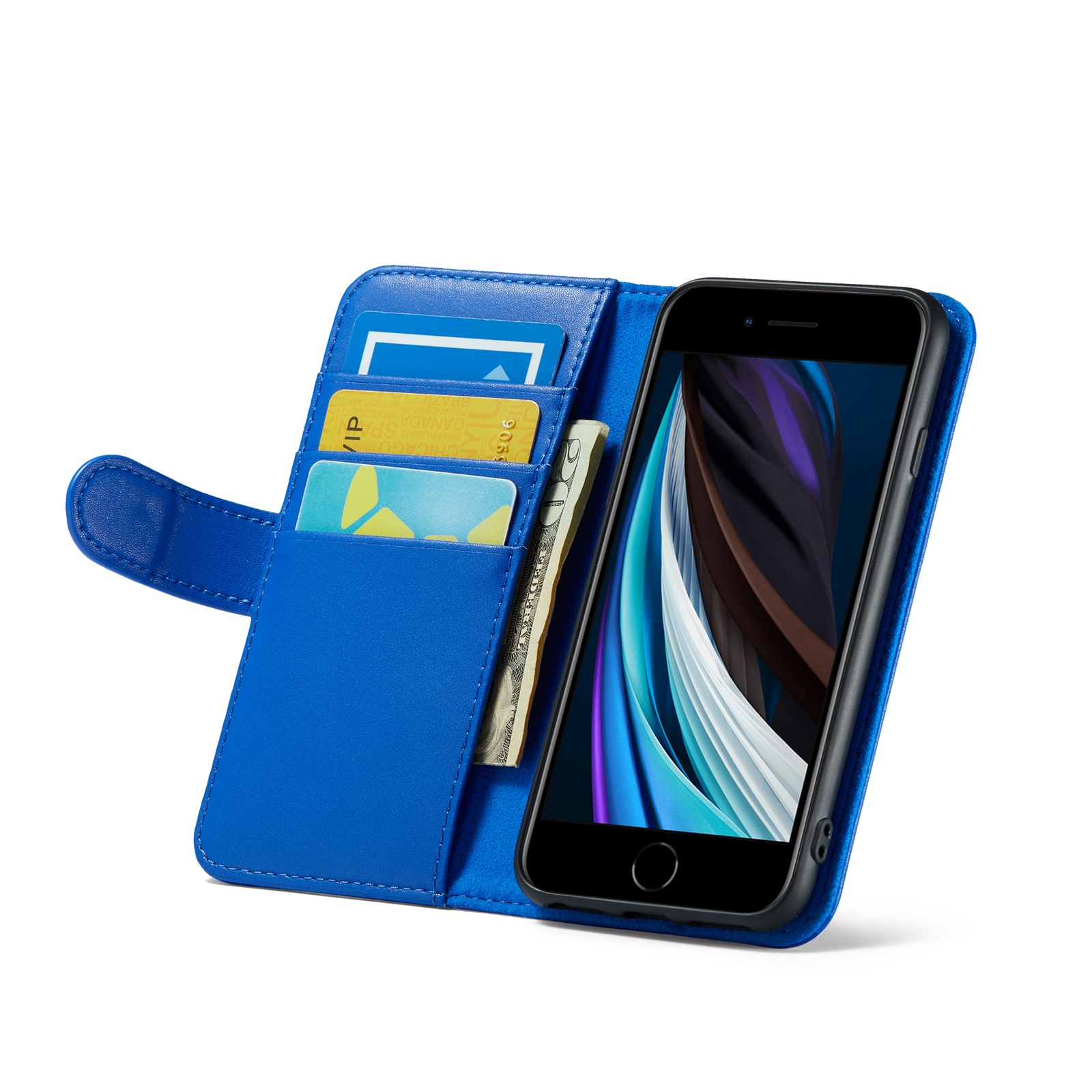 Custodia a portafoglio in vera pelle iPhone 8, Blu