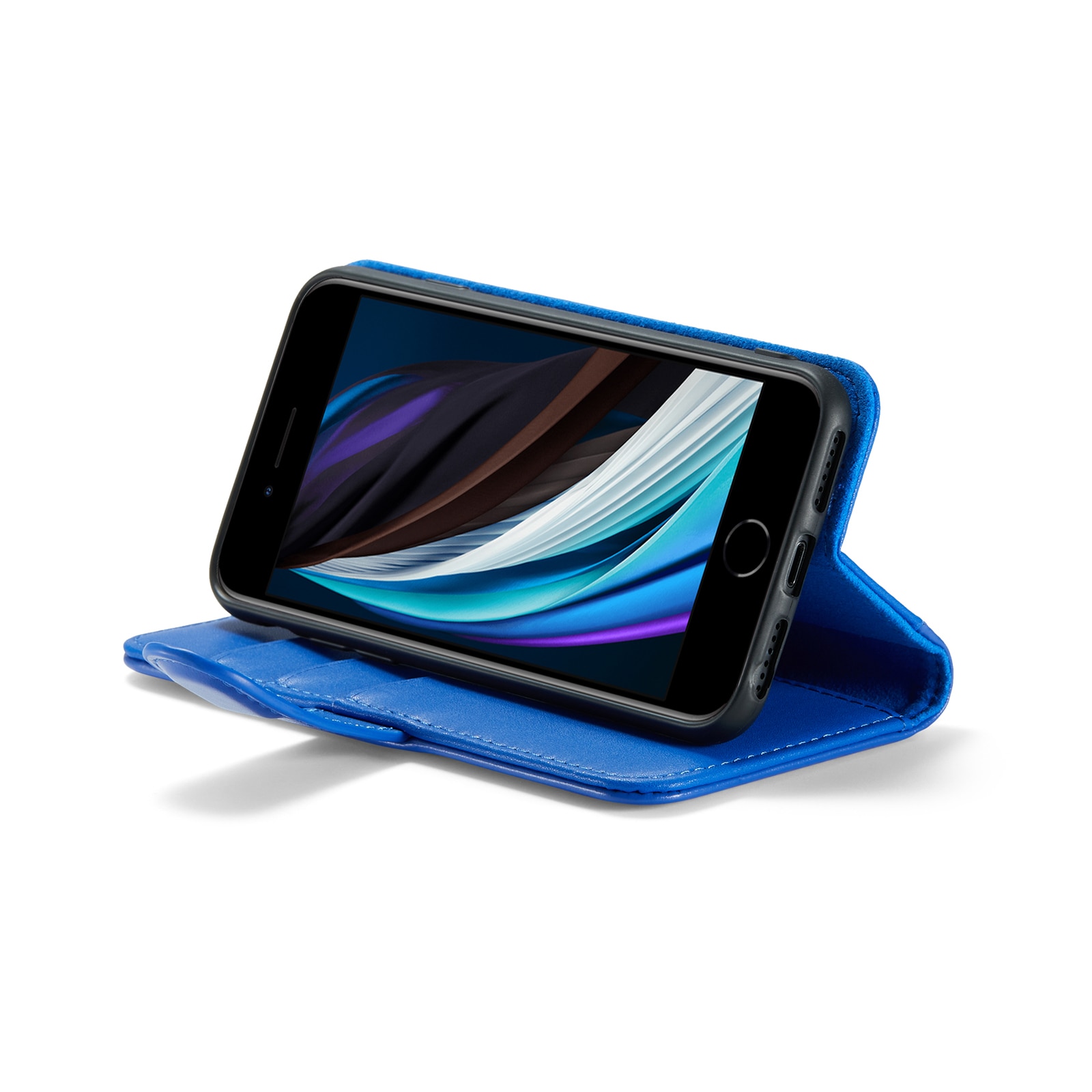 Custodia a portafoglio in vera pelle iPhone 8, Blu