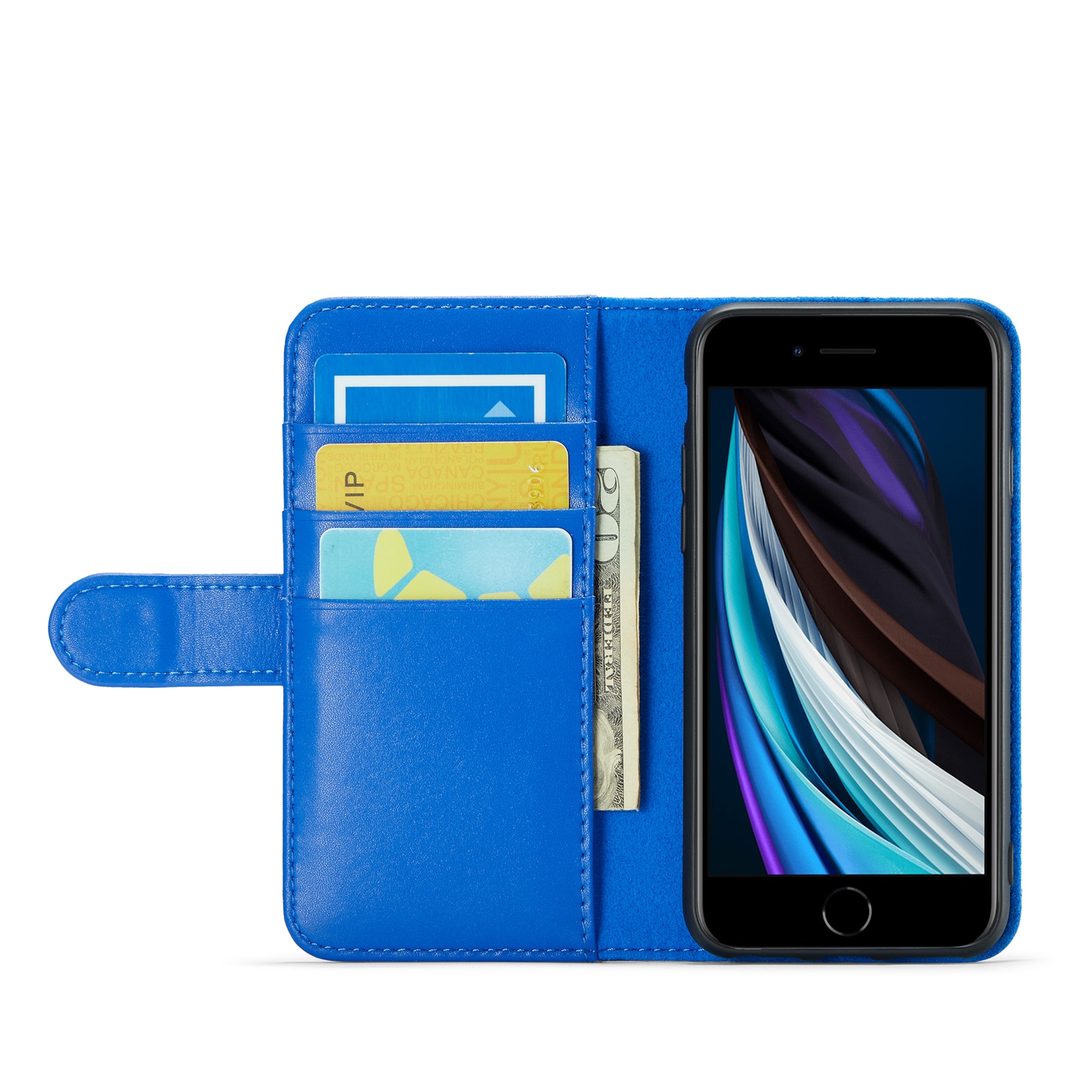 Custodia a portafoglio in vera pelle iPhone 8, Blu