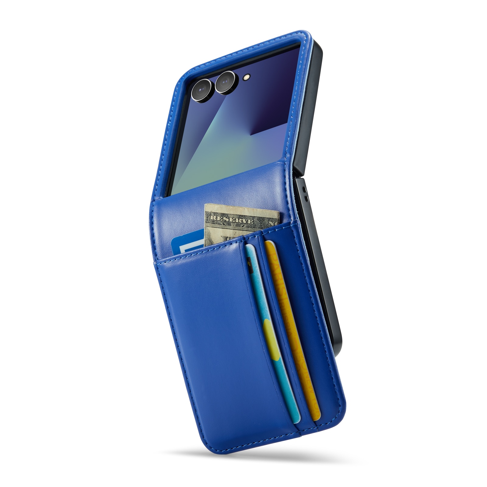 Custodia a portafoglio in vera pelle Samsung Galaxy Z Flip 7, Blu
