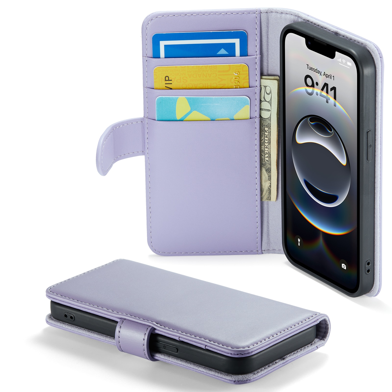 Custodia a portafoglio in vera pelle iPhone 16e, Viola