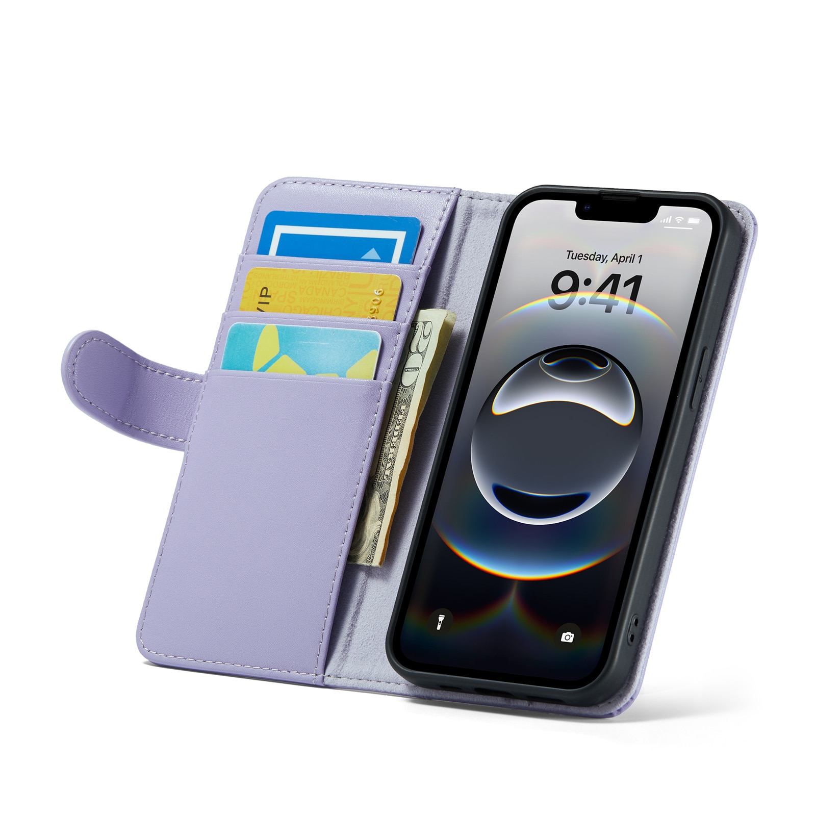 Custodia a portafoglio in vera pelle iPhone 16e, Viola