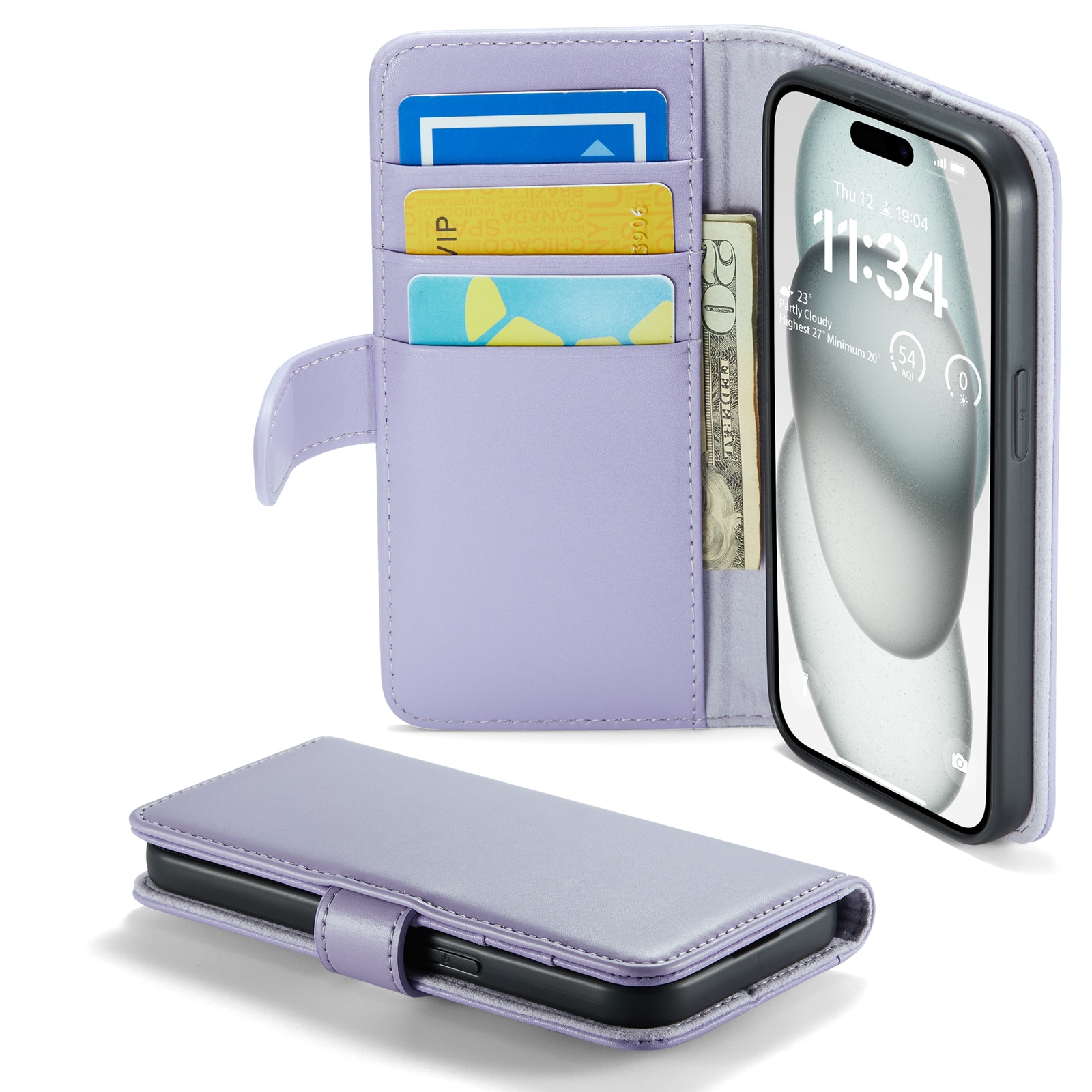 Custodia a portafoglio in vera pelle iPhone 13, Viola