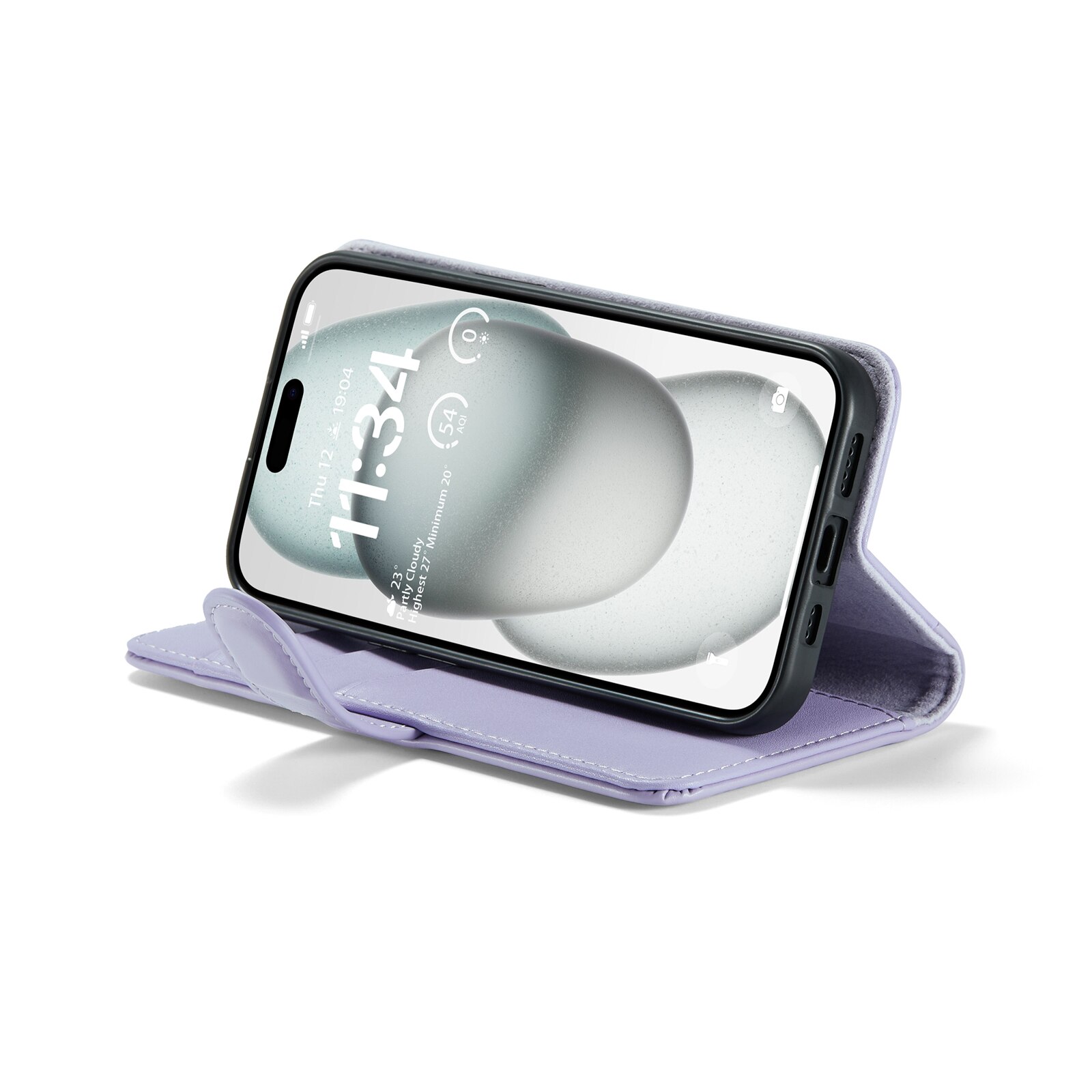 Custodia a portafoglio in vera pelle iPhone 13, Viola