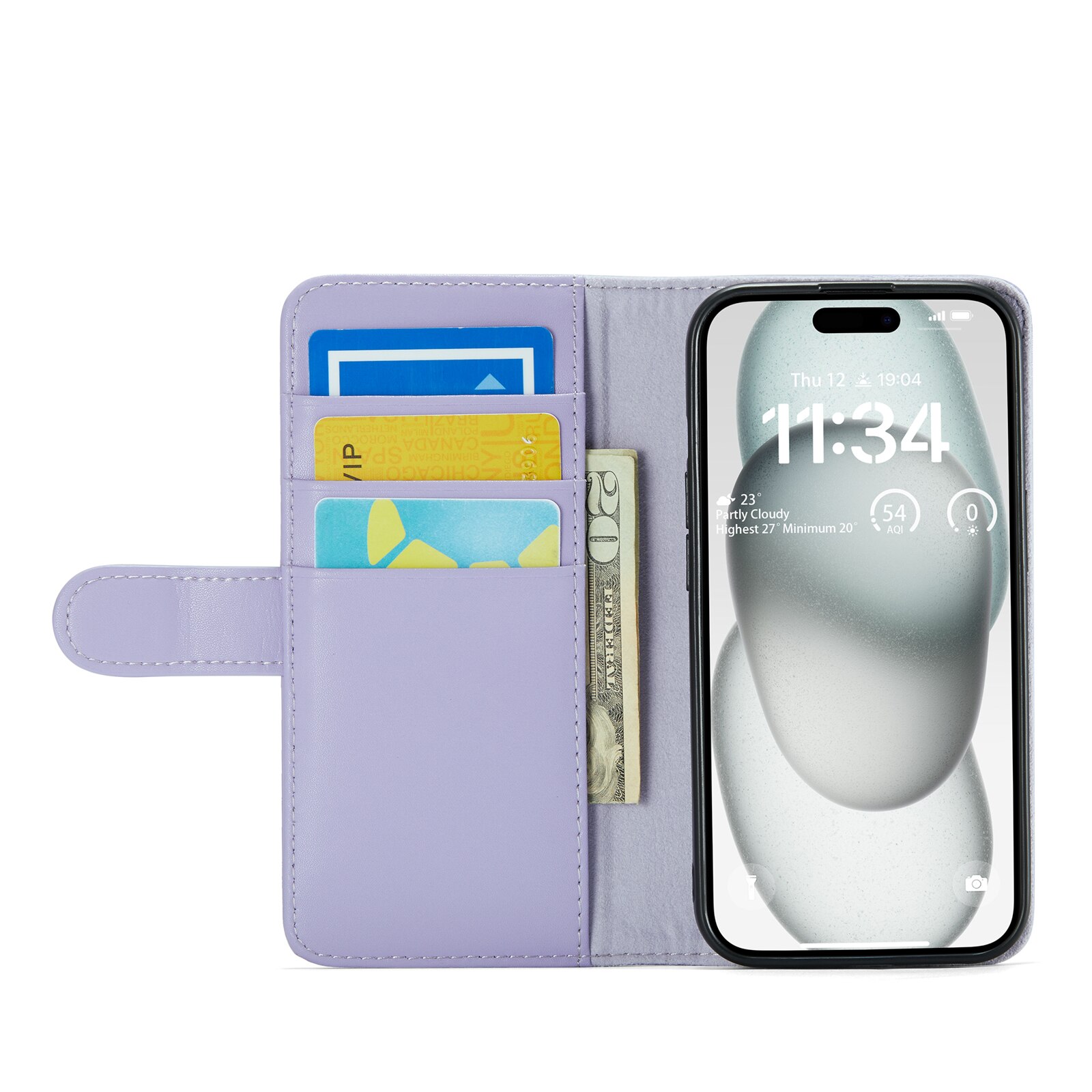 Custodia a portafoglio in vera pelle iPhone 13, Viola