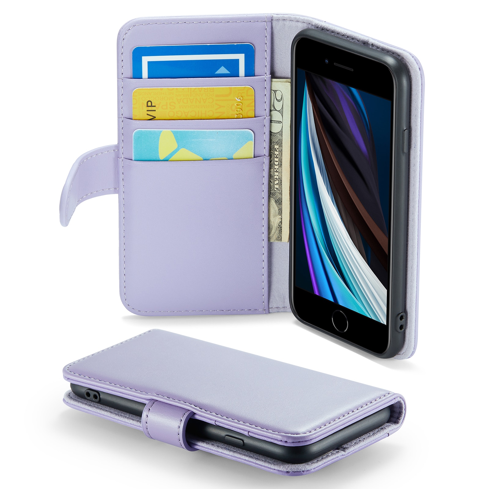 Custodia a portafoglio in vera pelle iPhone SE 2022, Viola