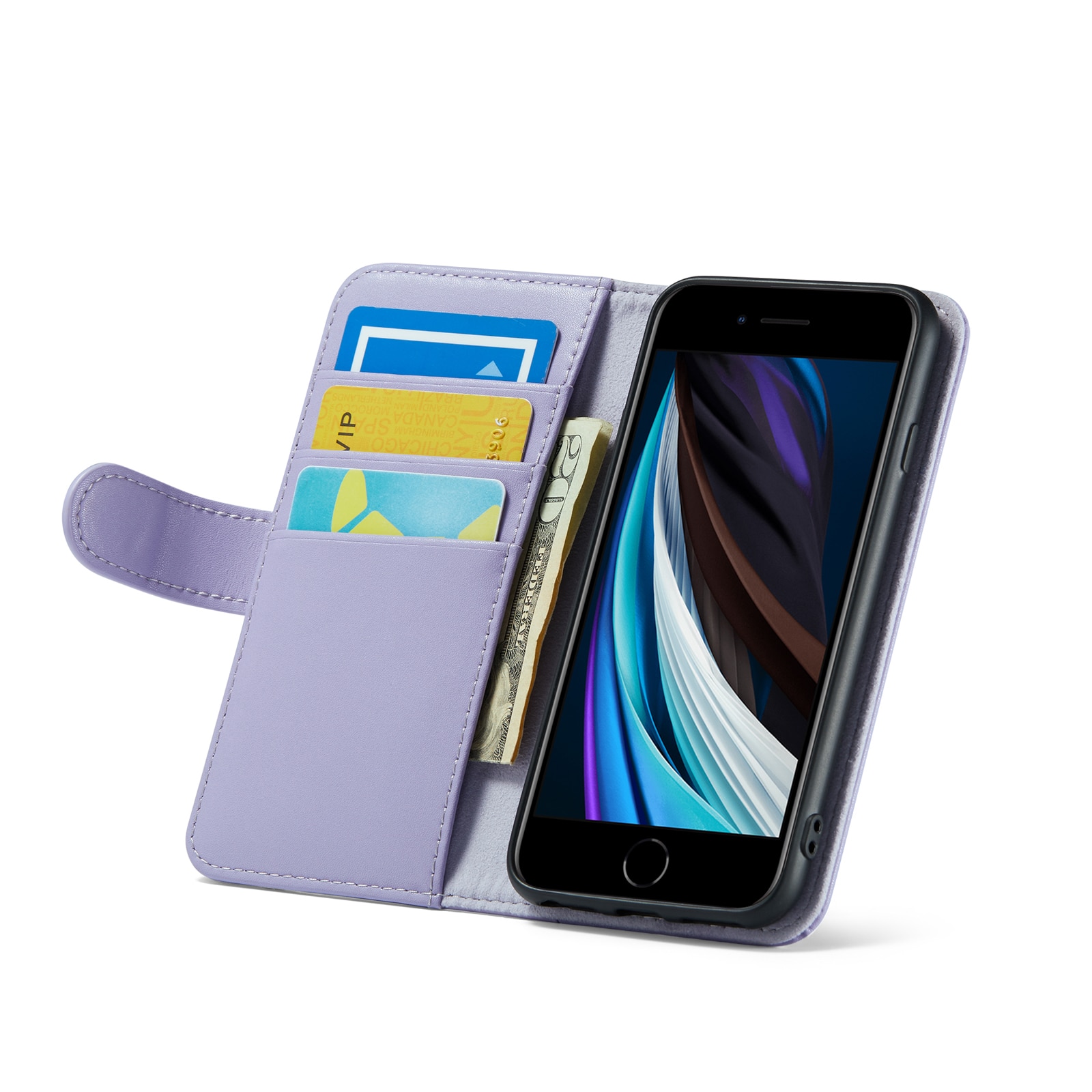 Custodia a portafoglio in vera pelle iPhone SE 2022, Viola