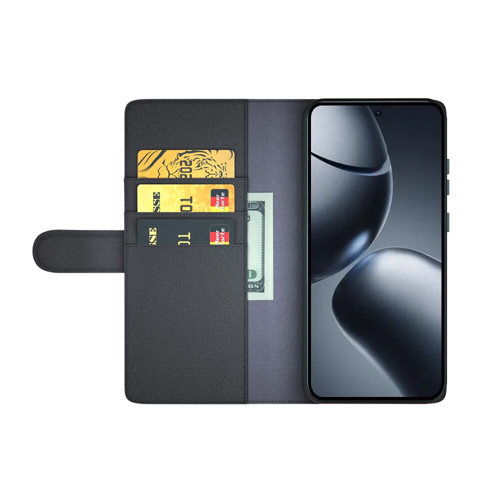 Custodia a portafoglio in vera pelle Xiaomi 15T, Nero