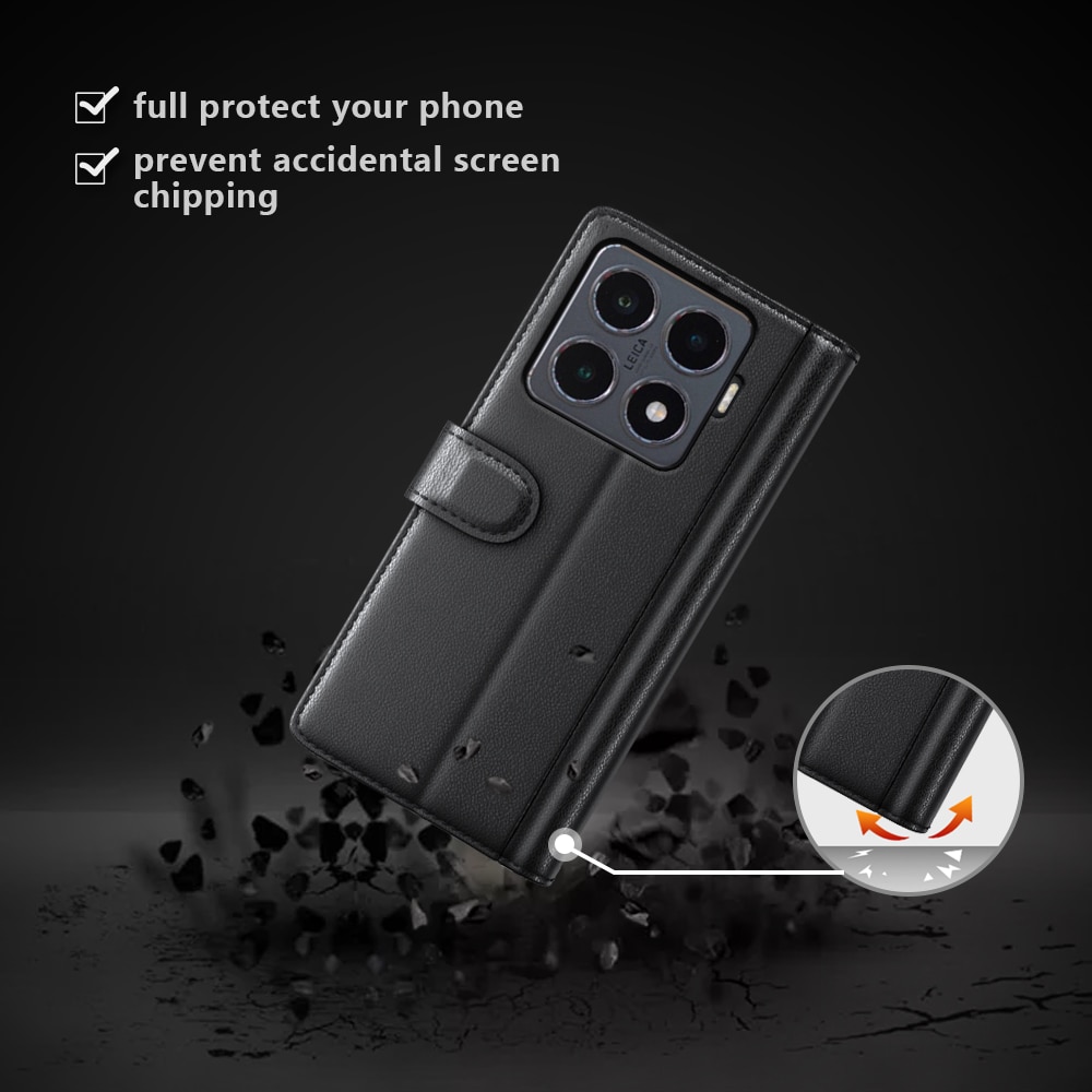 Custodia a portafoglio in vera pelle Xiaomi 15T, Nero