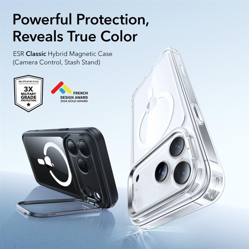 Classic Kickstand Halolock MagSafe iPhone 17 Pro Nero/trasparente