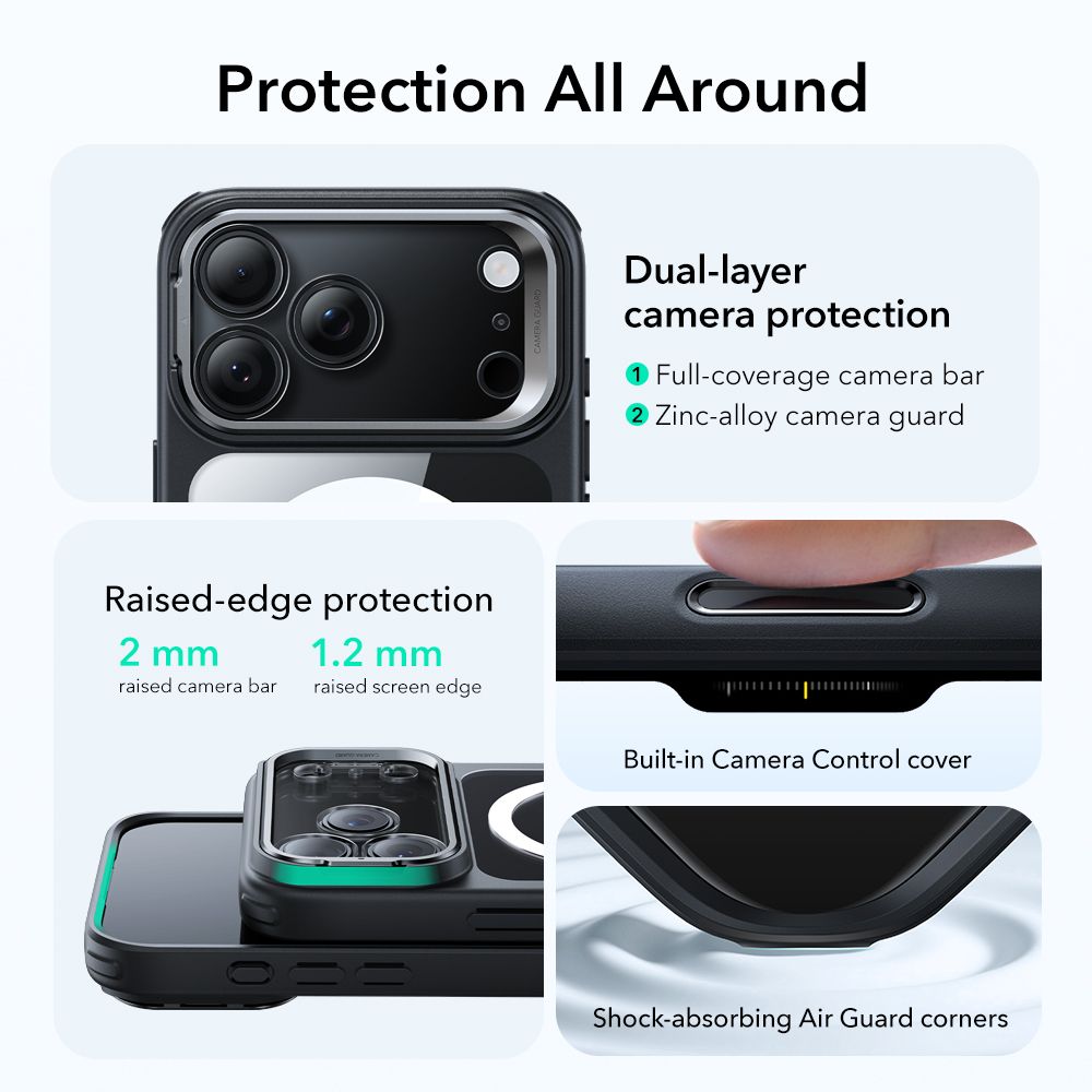 Classic Kickstand Halolock MagSafe iPhone 17 Pro Nero/trasparente